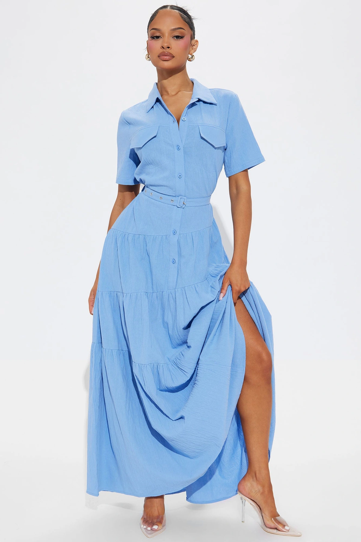 Julia Maxi Shirt Dress - Blue — Azul