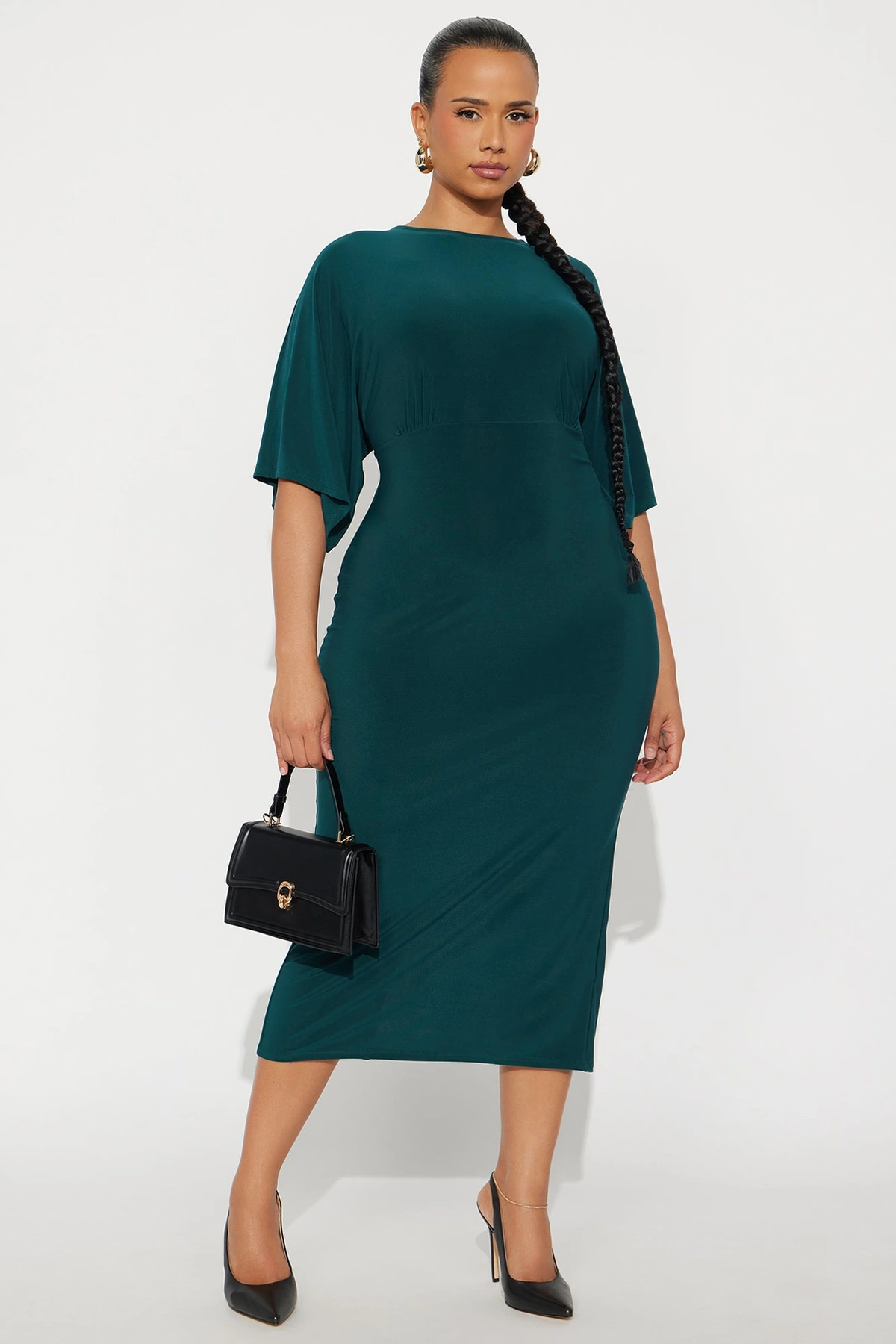 Charlie Short Sleeve Midi Dress - Hunter — Verde-escuro
