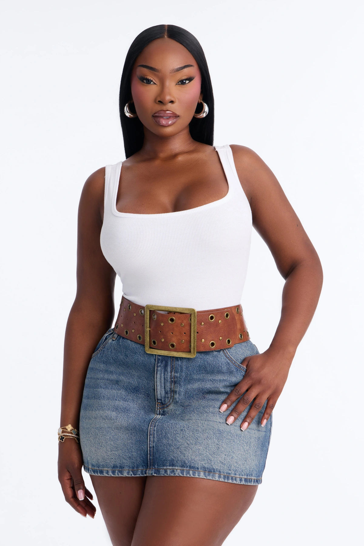 Prairie Gold Wide Faux Leather Belt - Cognac — Cognac