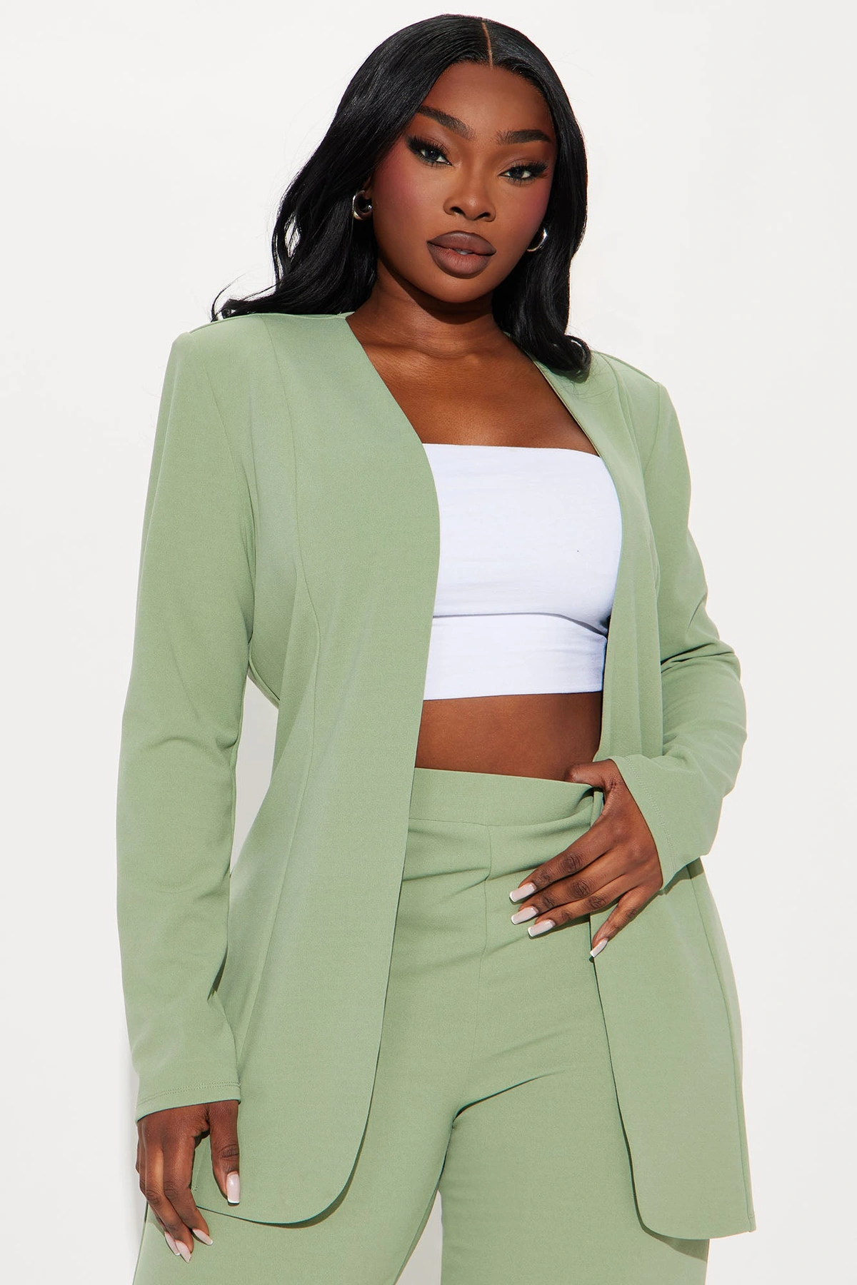 Payin' It Forward Wide Leg Pant Set - Sage — Verde-sálvia