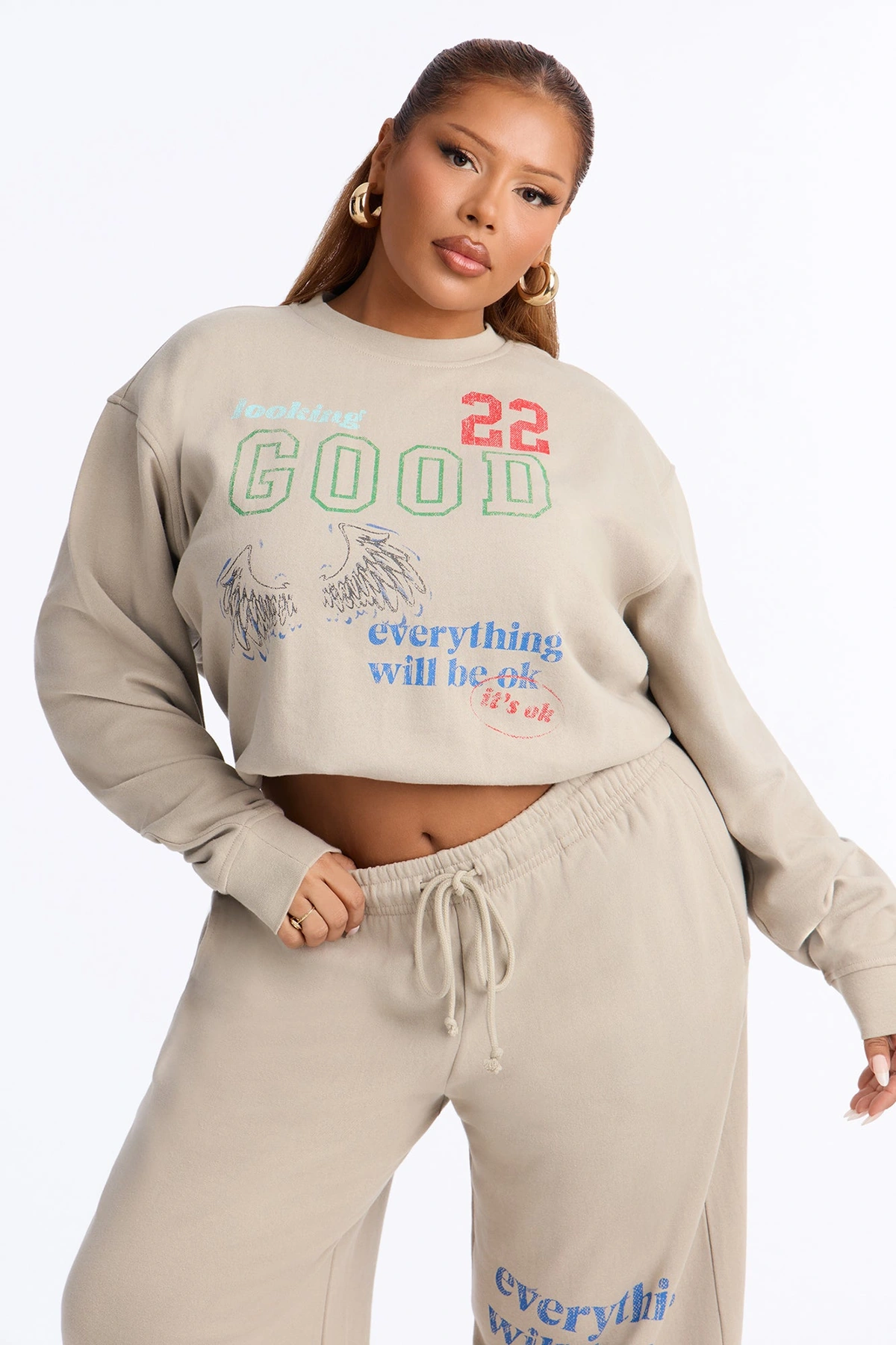 Everything Will Be Okay Fleece Pant Set - Taupe — Bege acinzentado