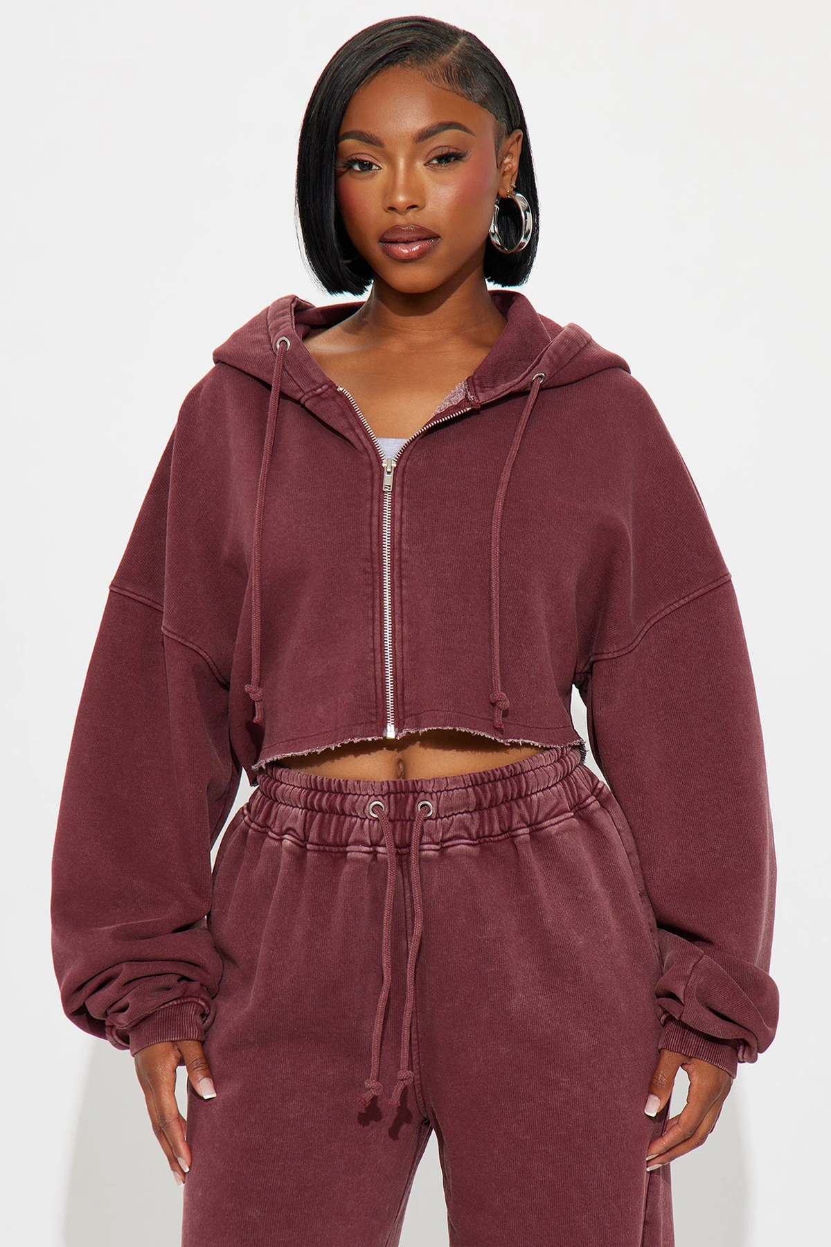 On The Go Fleece Pant Set - Burgundy — Bordô