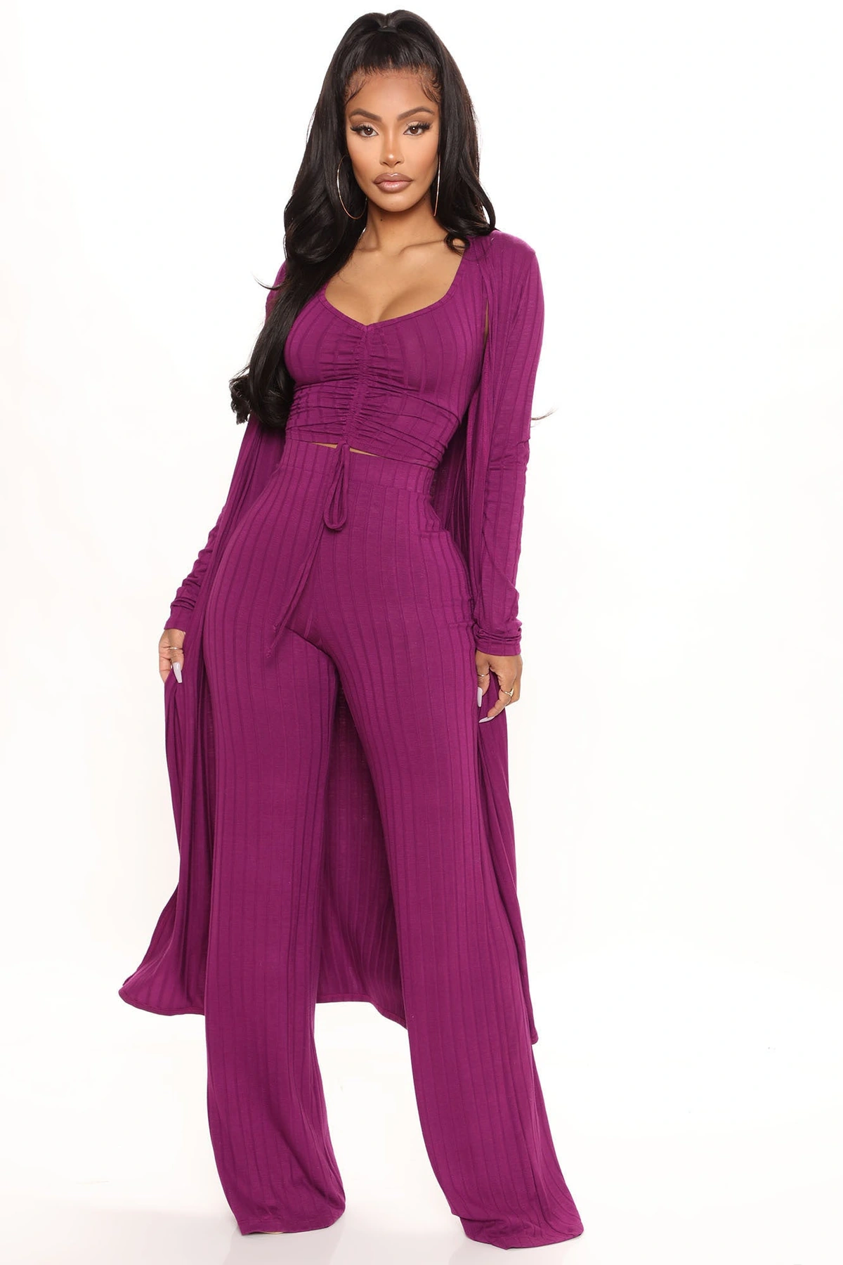Come Get It 3 Piece Pant Set - Plum — Plum