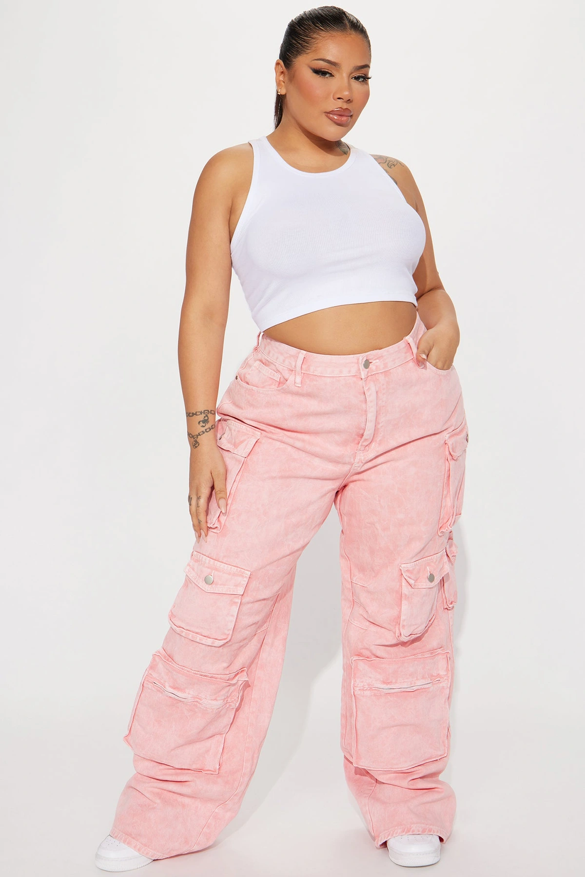 Lily High Rise Cargo Jeans - Pink — Rosa
