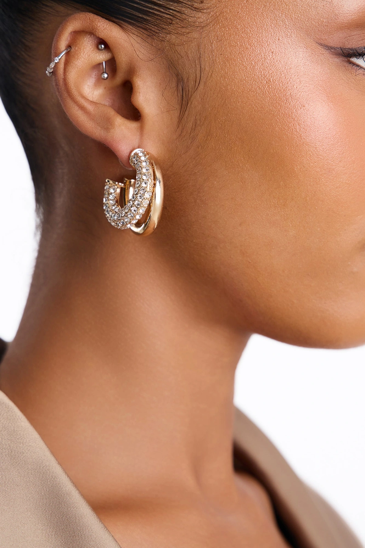 Double The Shine Hoop Earrings - Gold — Dourado