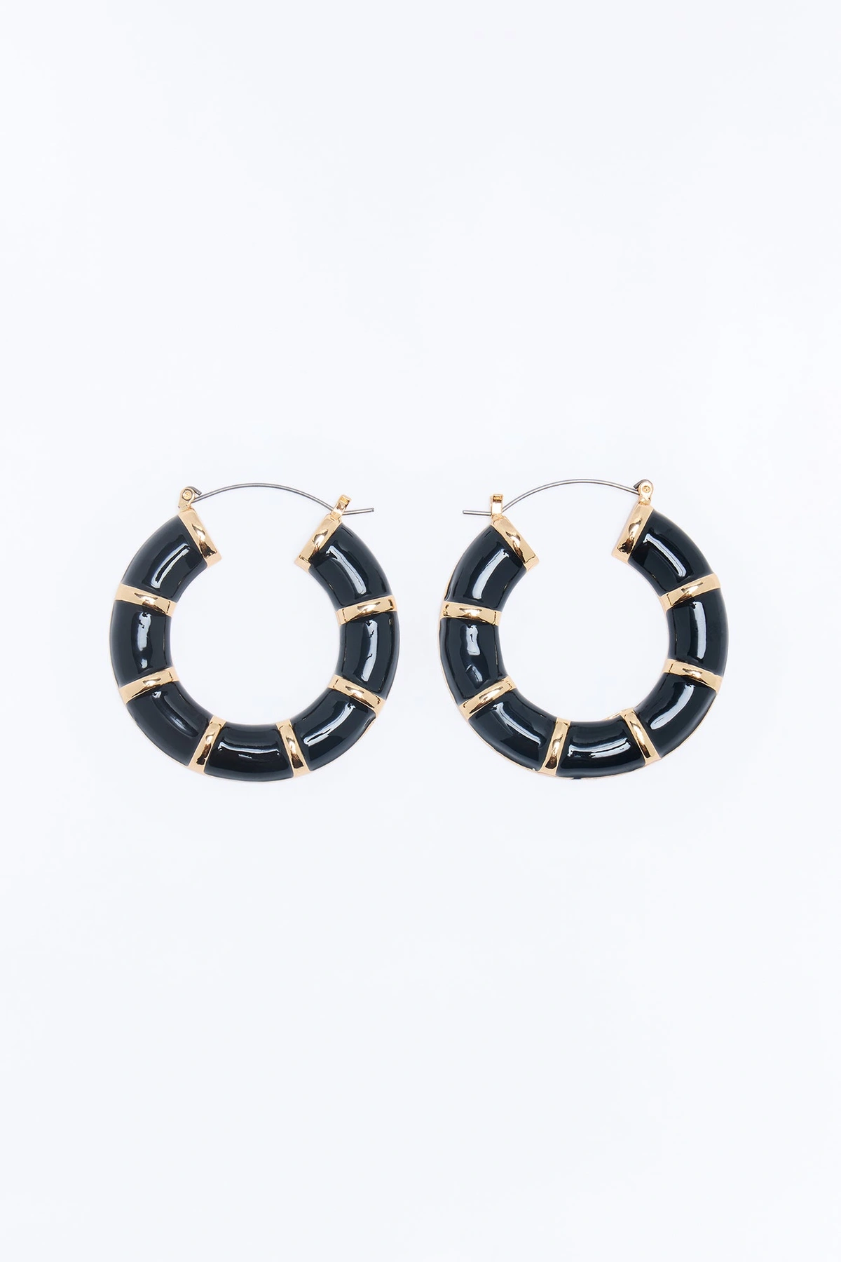 Nothing To See Hoop Earrings - Black/Gold — Preto/Dourado