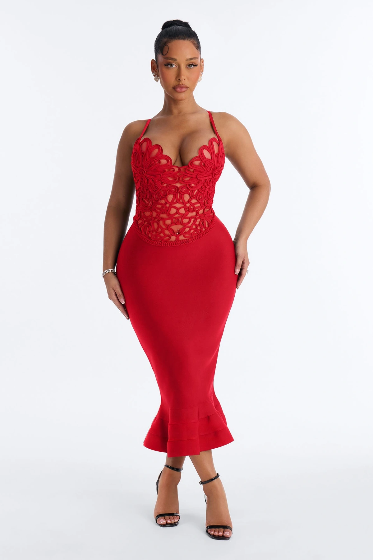 Monique Bandage Mermaid Midi Dress - Red — Vermelho