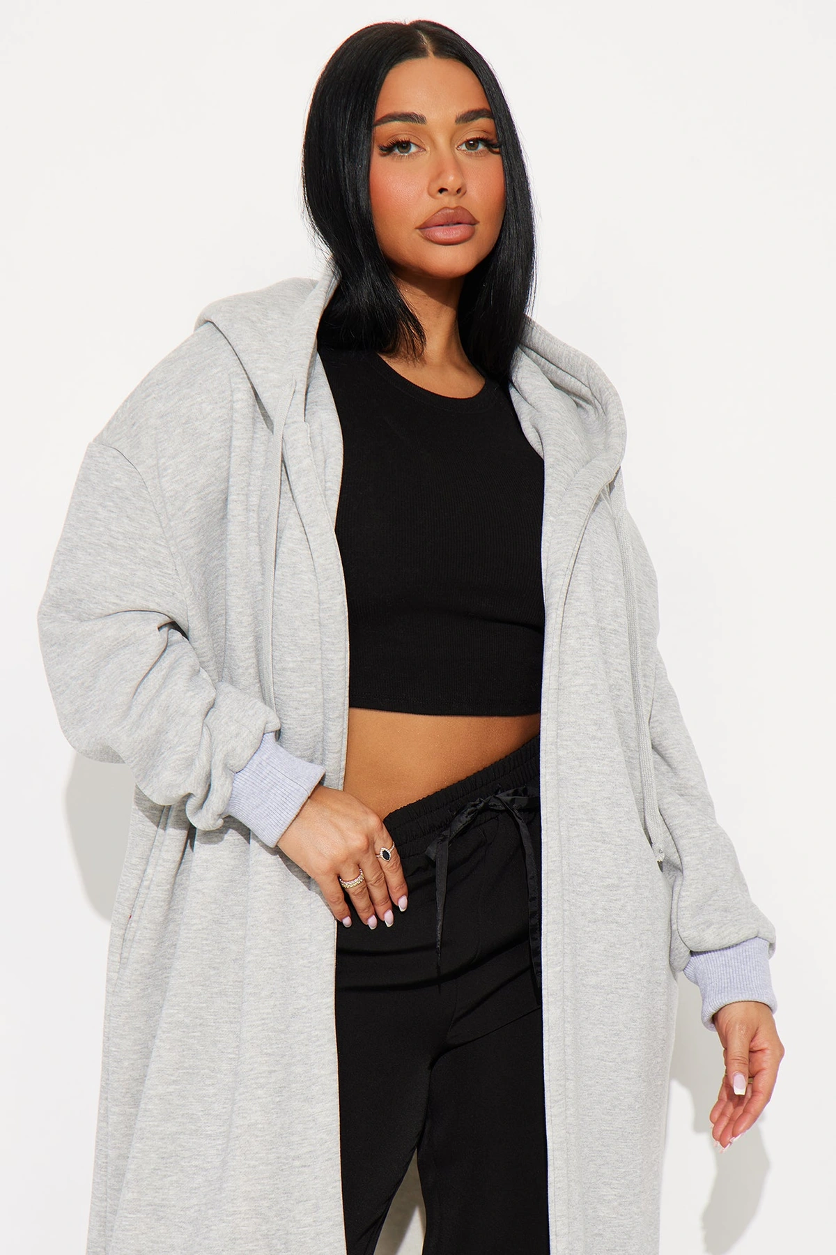 Jolie Cozy Fleece Trench - Heather Grey — Cinzento mesclado