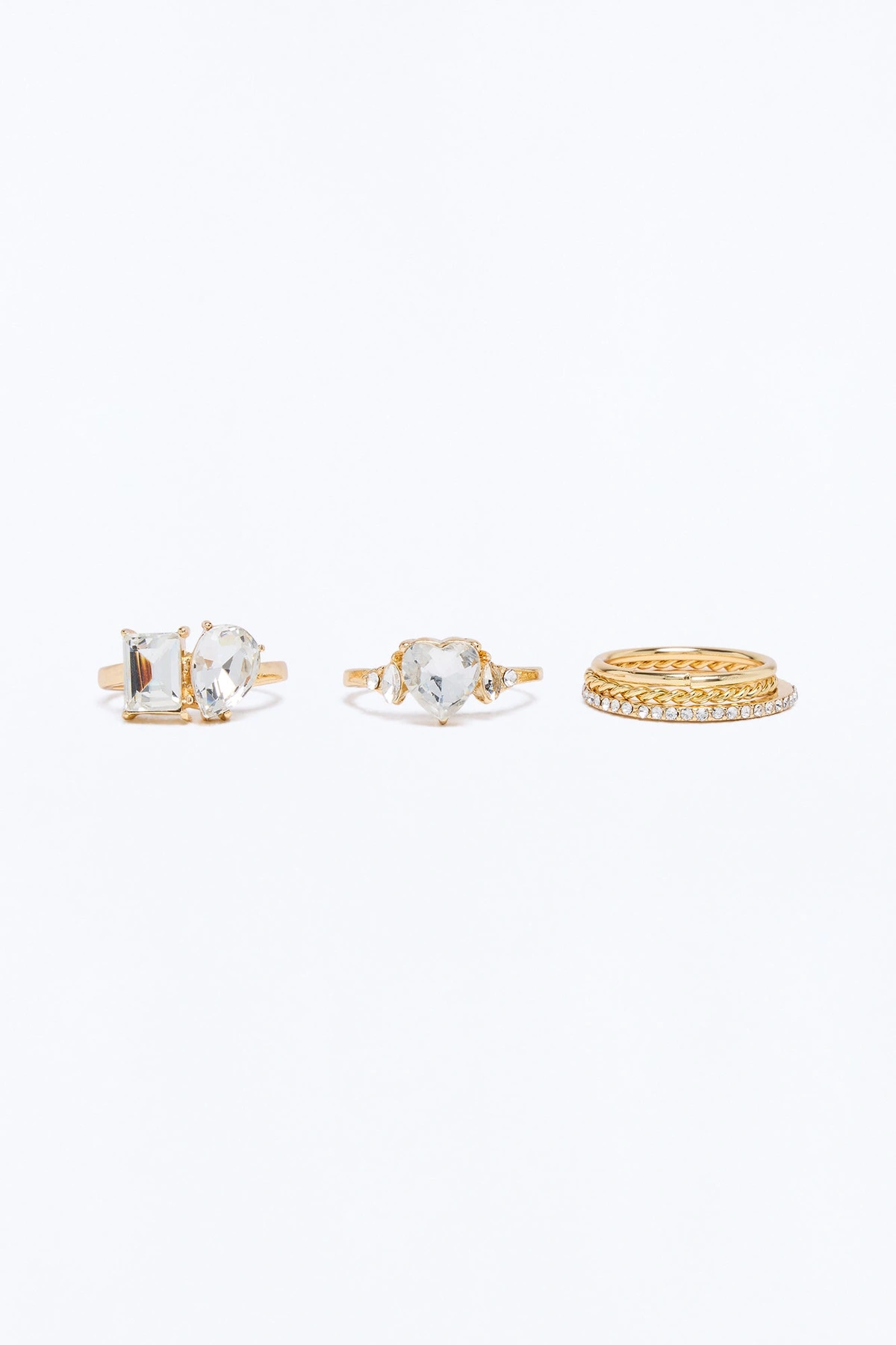 Still Smiling Rhinestone 5 Piece Ring Set - Gold — Dourado