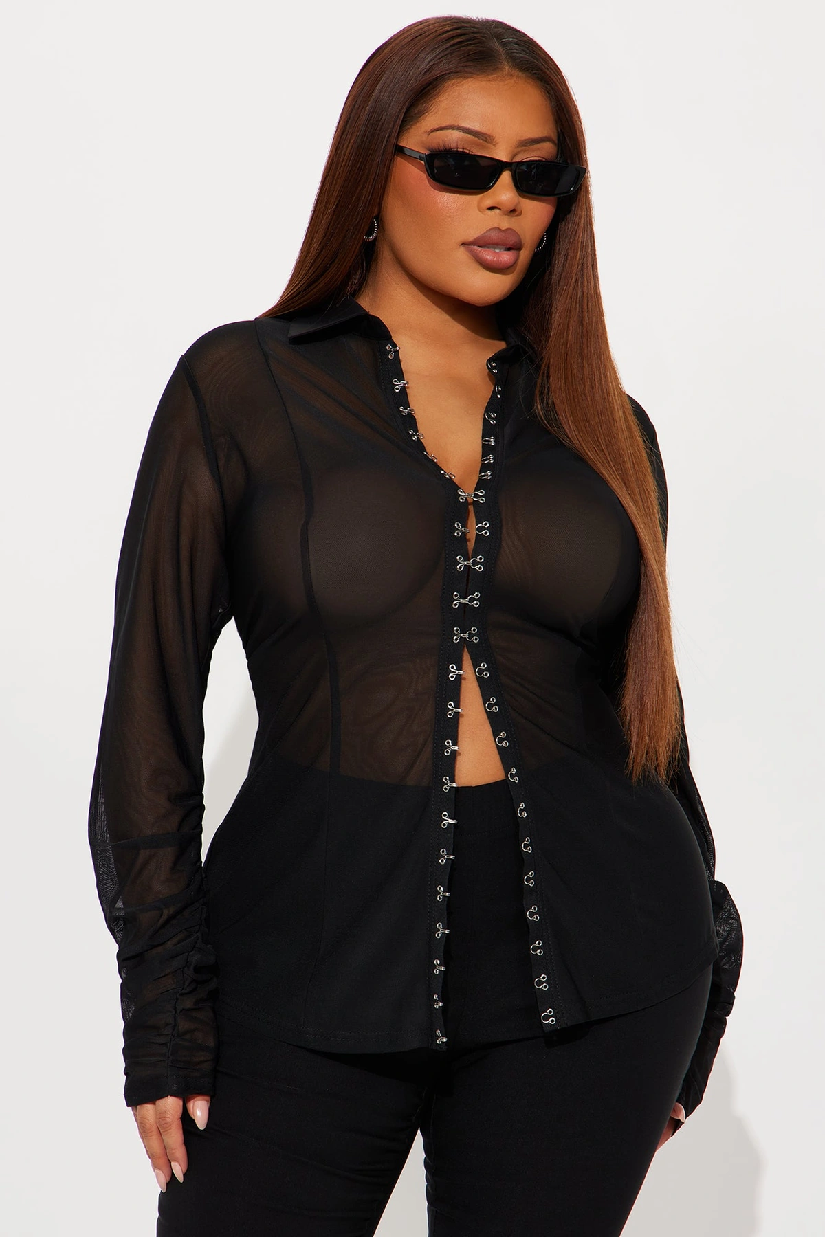 Lima Sheer Long Sleeve Mesh Top - Black — Preto