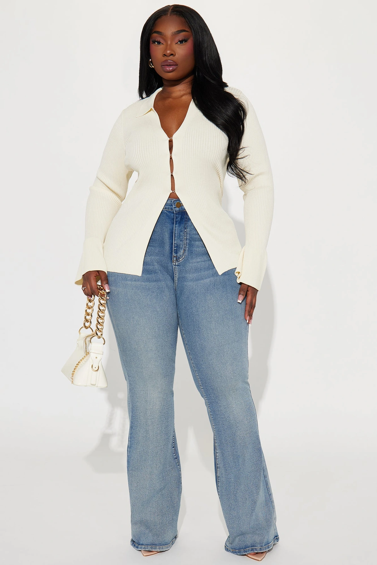 Gemma Sculpting Stretch Flare Jeans - Vintage Wash — Ganga de lavagem envelhecida