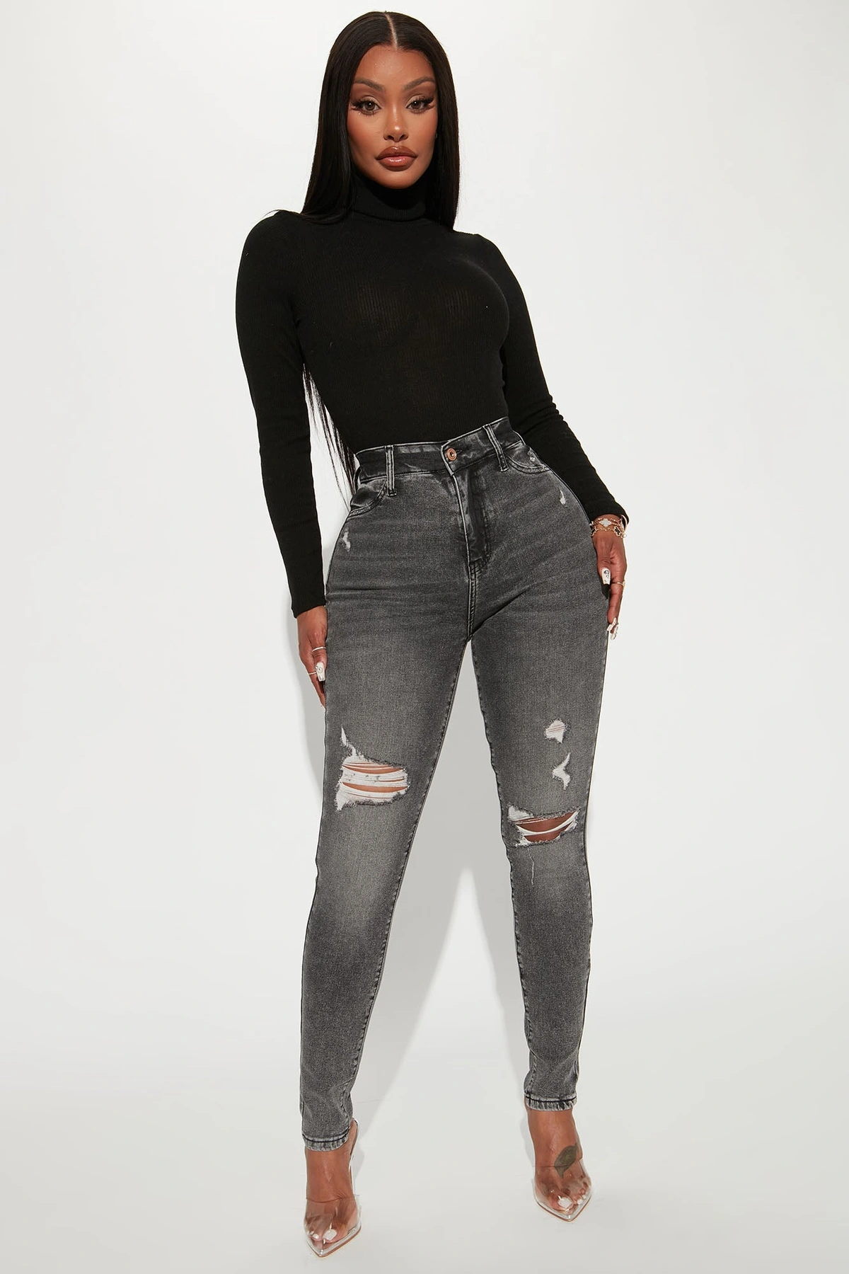 Living Life High Stretch Skinny Jeans - Black Wash — Ganga preta