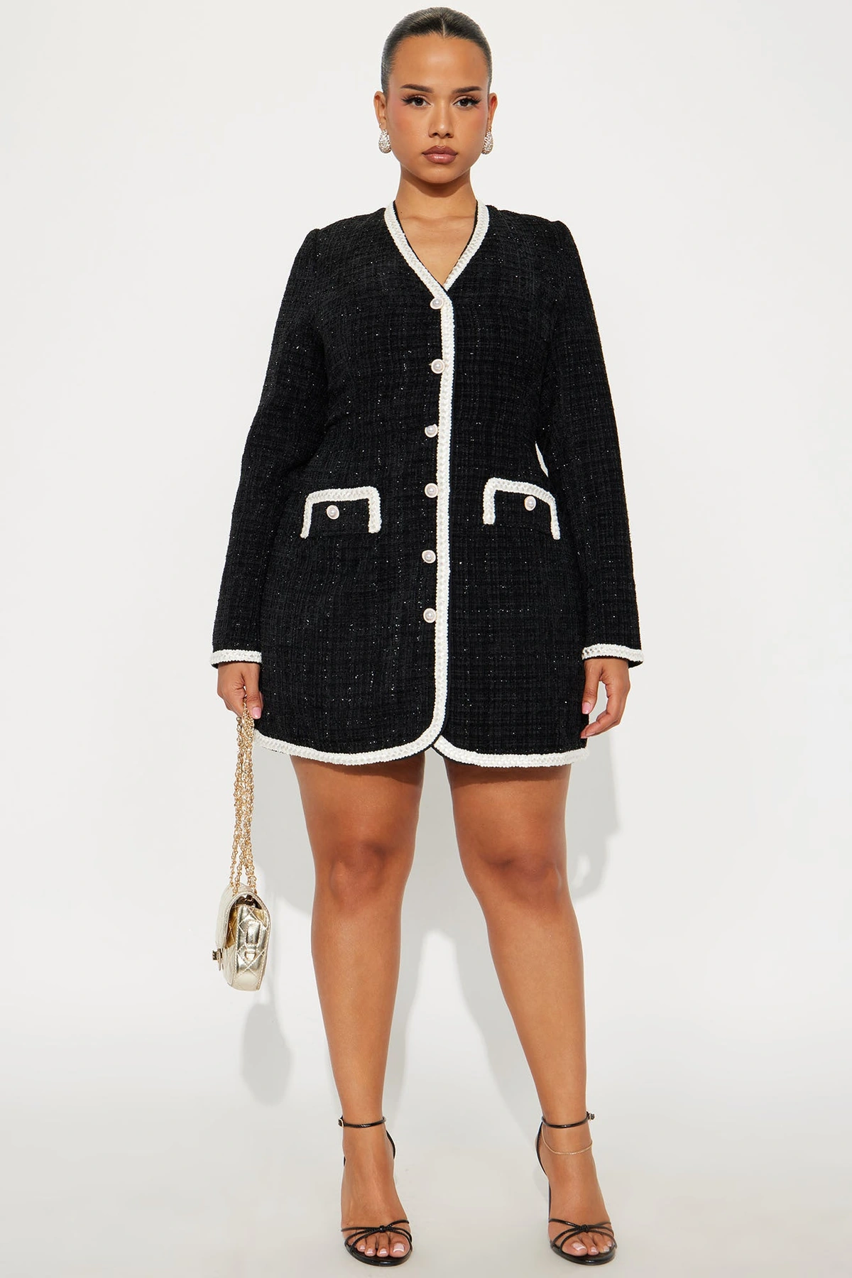 Clemence Tweed Mini Dress - Black/combo — Preto/combinação