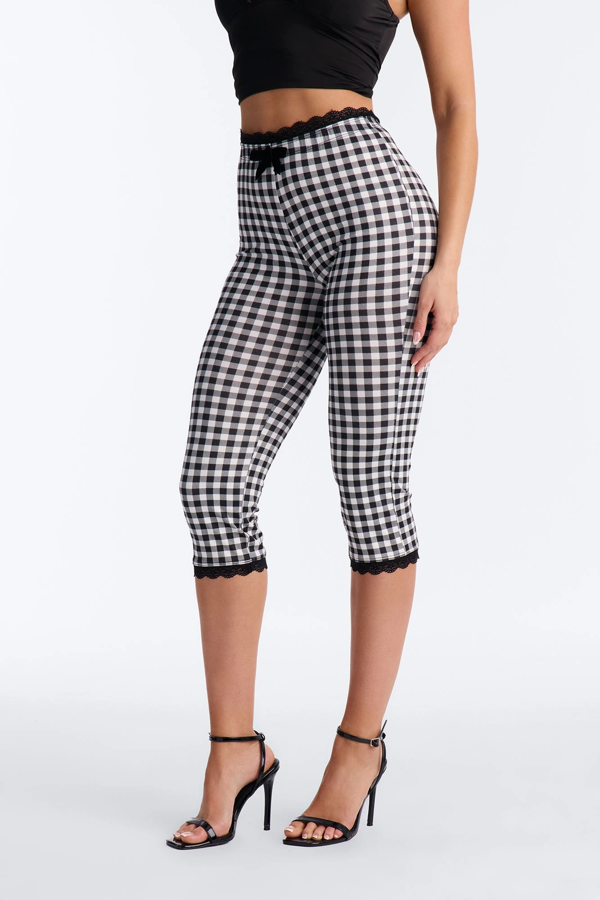 Florentina Lace Trim Capri Legging - Black/combo — Preto/combinação