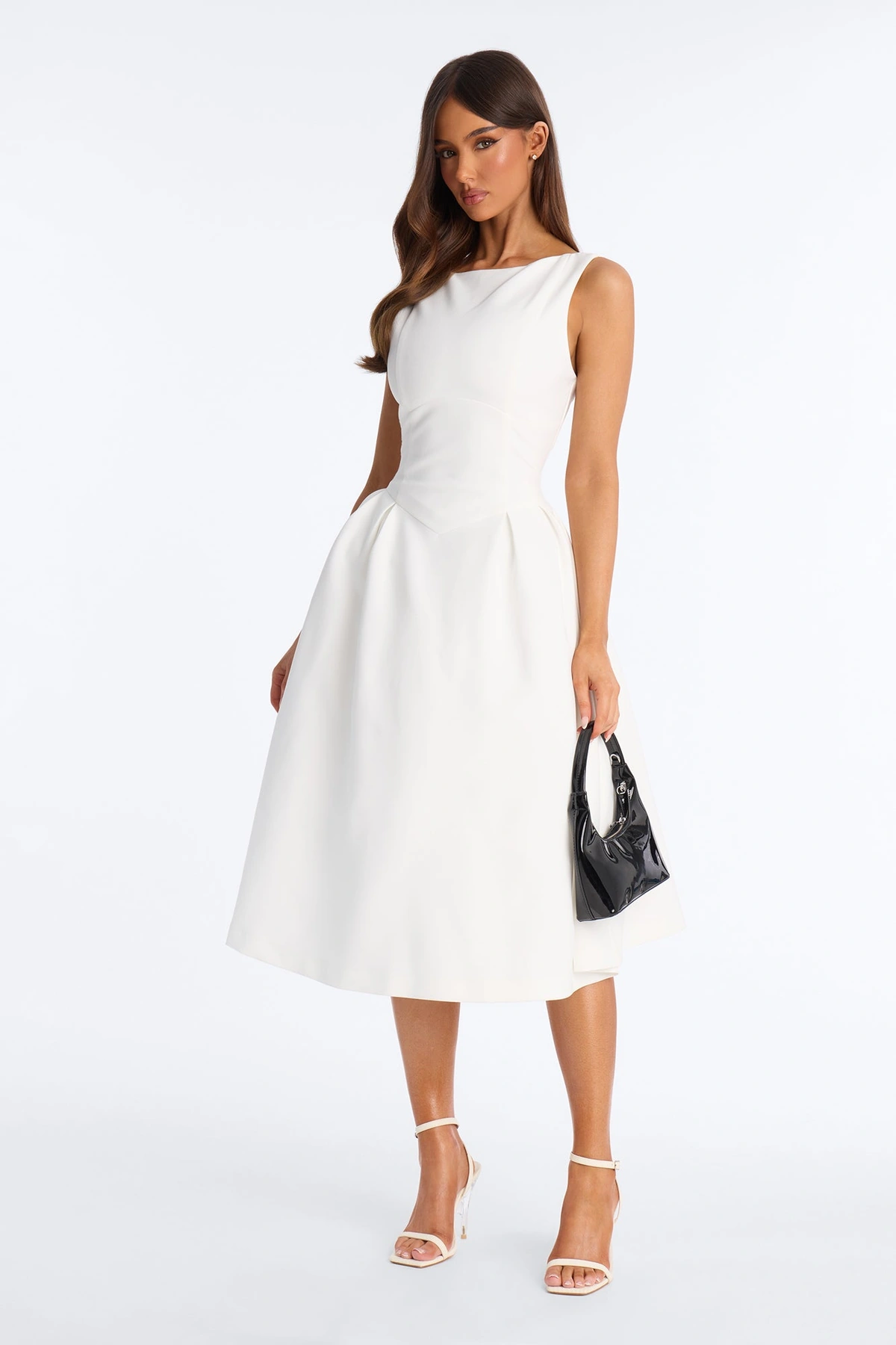 Anika Pleated Midi Dress - White — Branco