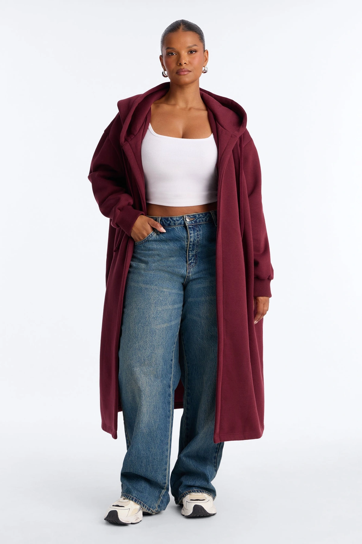 Jolie Cozy Fleece Trench - Burgundy — Bordô