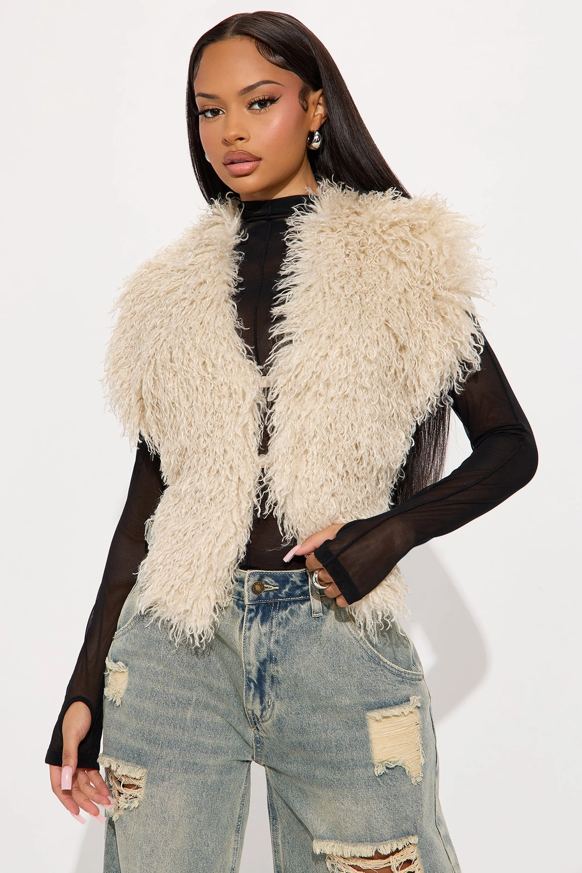 So Shaggy Body Scarf - Taupe — Bege acinzentado