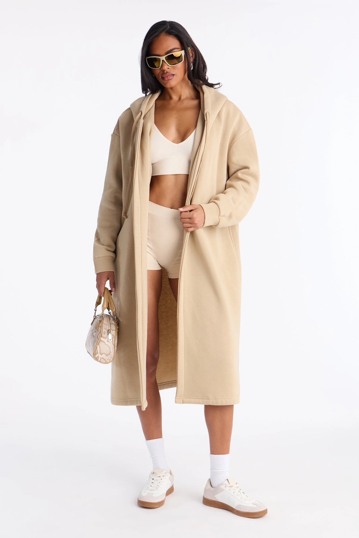Jolie Cozy Fleece Trench - Taupe — Bege acinzentado