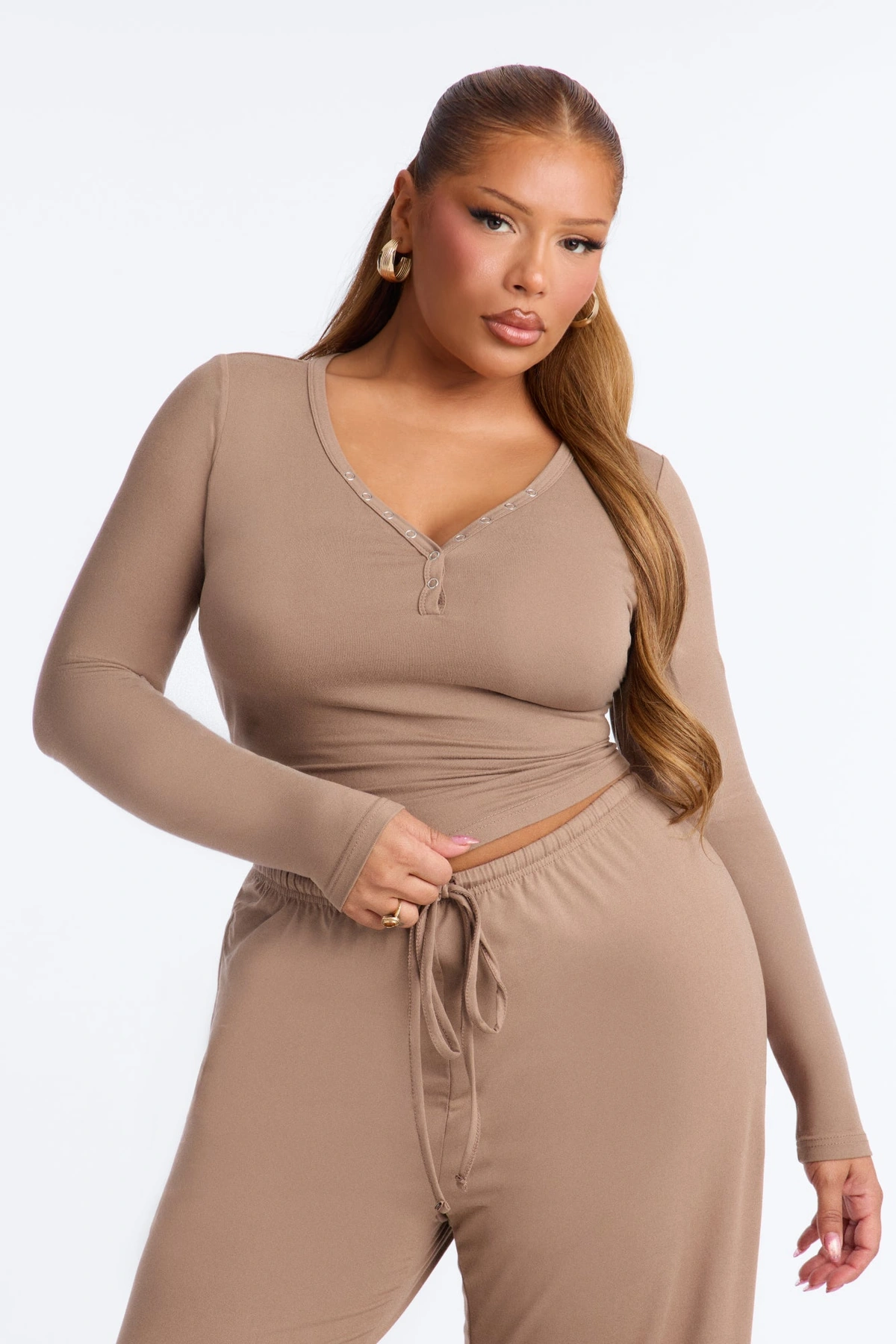 Lazy Morning Pant Set - Taupe — Bege acinzentado
