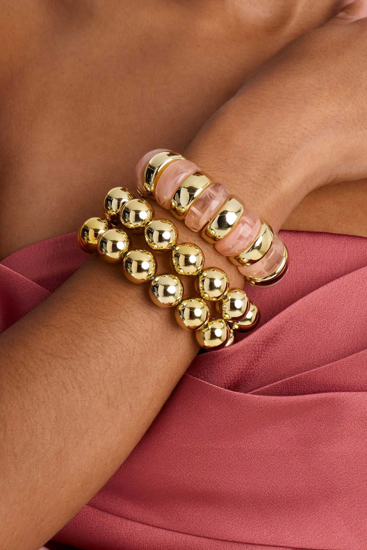 Golden Hour 3 Piece Bracelet Set - Gold/Pink — Dourado/Rosa