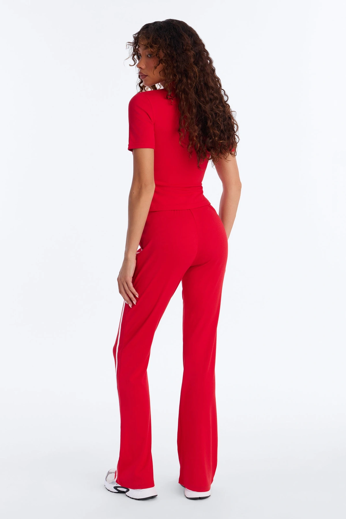 Sporty Vibe Ribbed Pant Set - Red — Vermelho