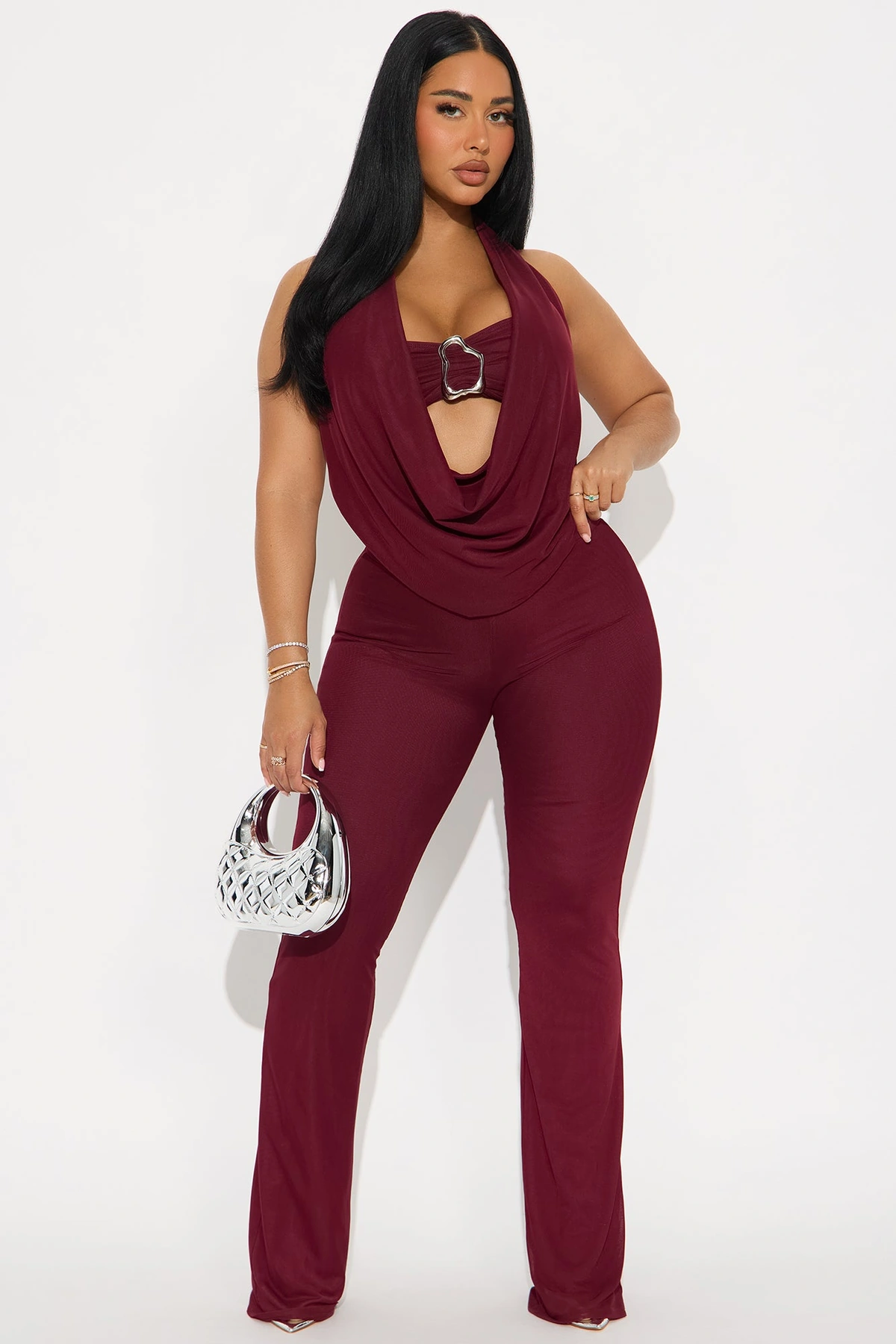 Make It Yours Mesh 3 Piece Pant Set - Burgundy — Bordô
