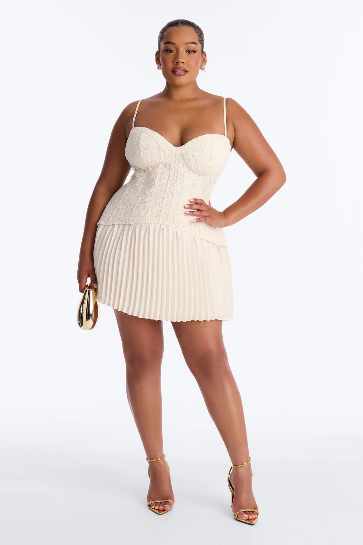 Daniella Lace Corset Pleated Mini Dress - Cream — Creme