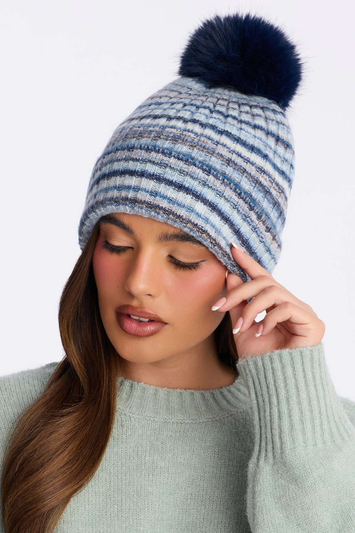 Winter In Stripes Pom Beanie - Blue/combo — Azul/combinação