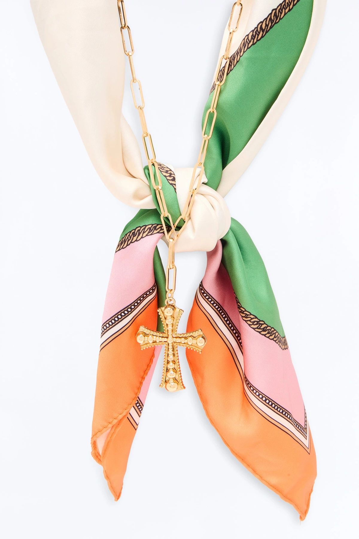 Postcard From Capri Scarf Necklace - Gold/Orange — Dourado/Laranja