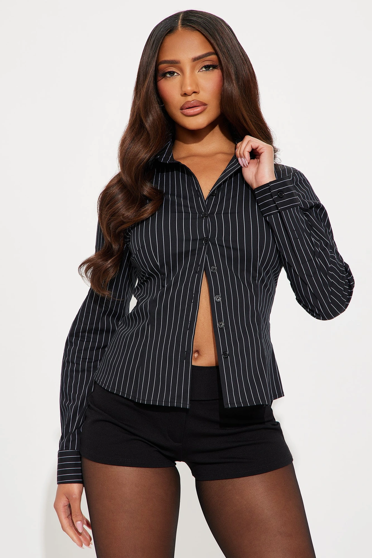 One Step Ahead Striped Shirt - Black/White — Preto/Branco
