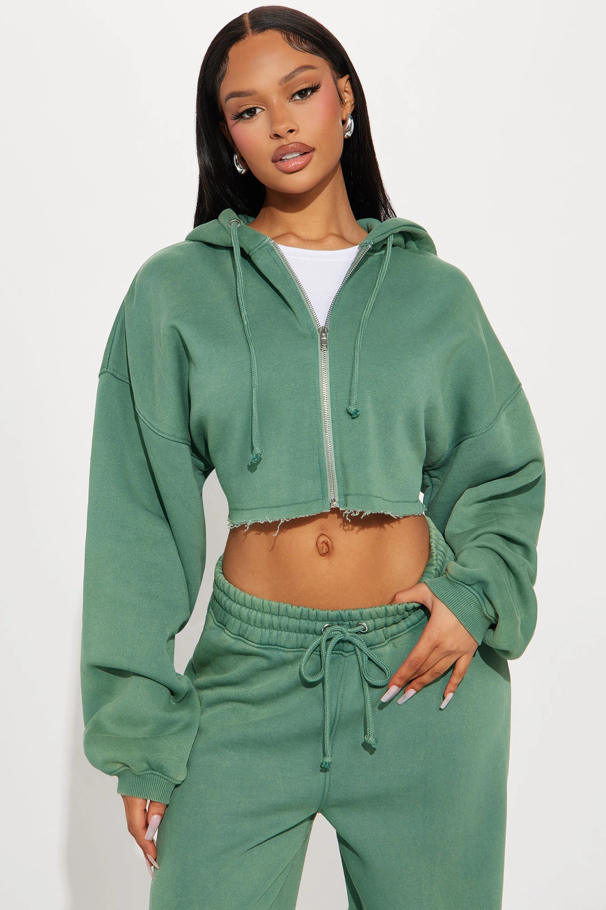 On The Go Fleece Pant Set - Green — Verde
