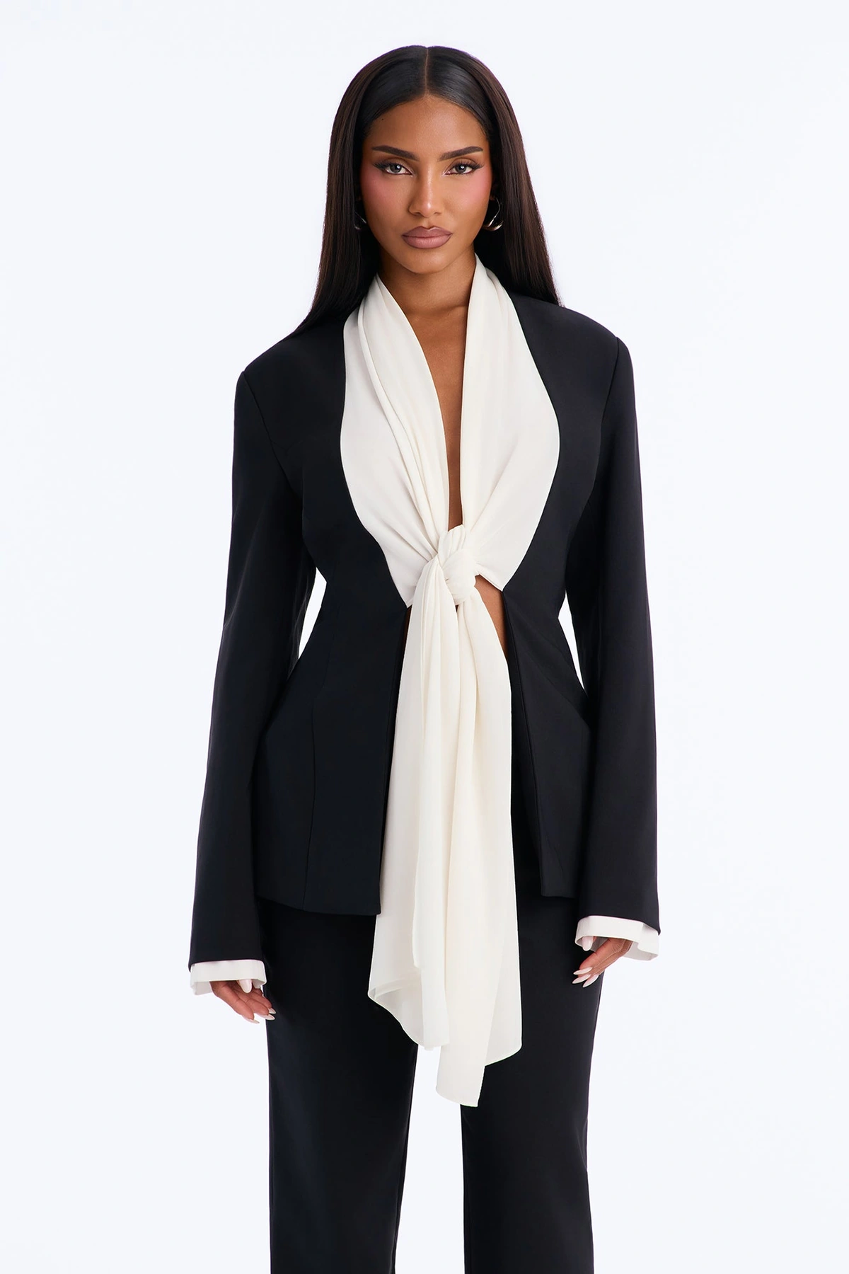 Pia Draped Blazer Pant Set - Black — Preto