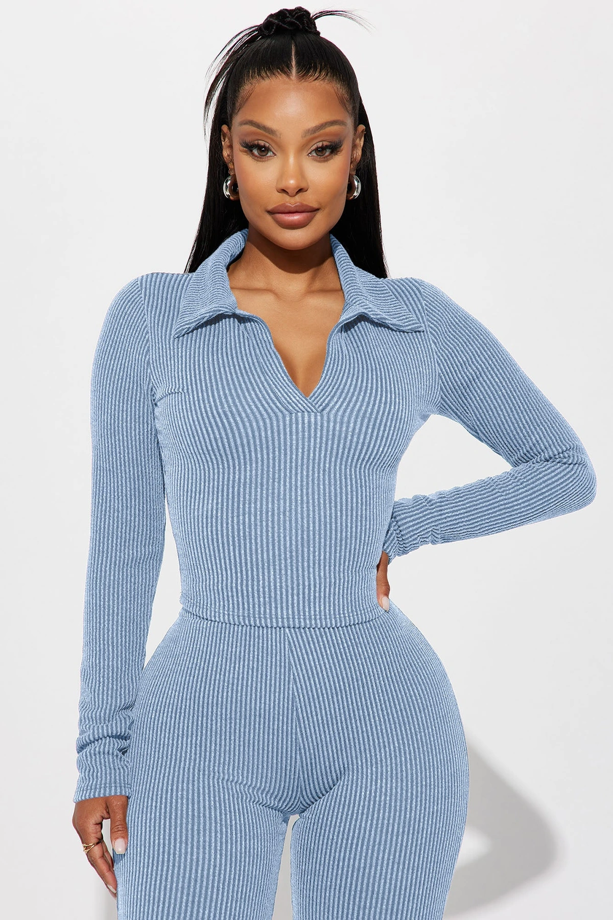 Josie Ribbed Long Sleeve Set - Dusty Blue — Dusty Azul