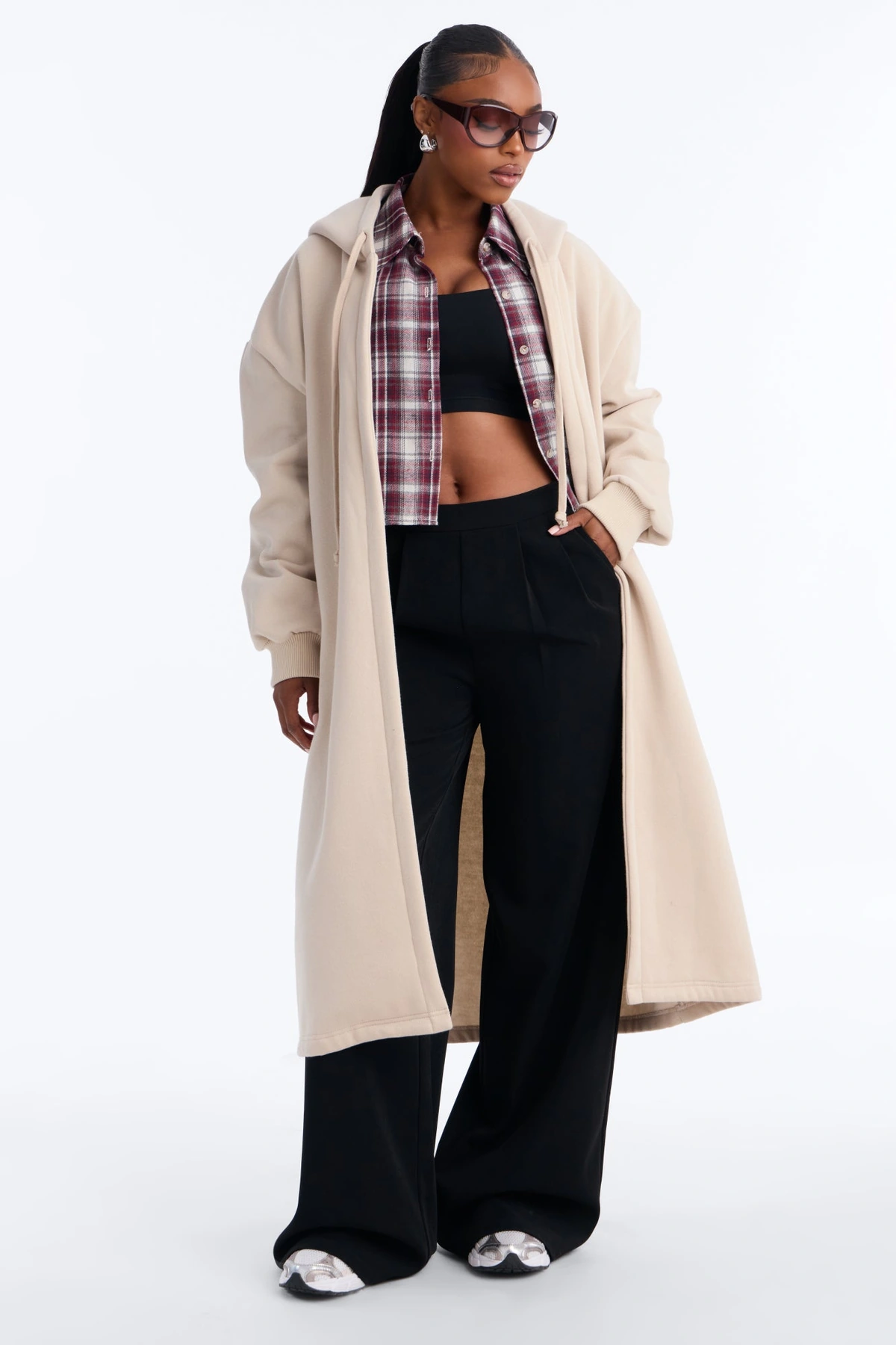 Jolie Cozy Fleece Trench - Stone — Bege-pedra