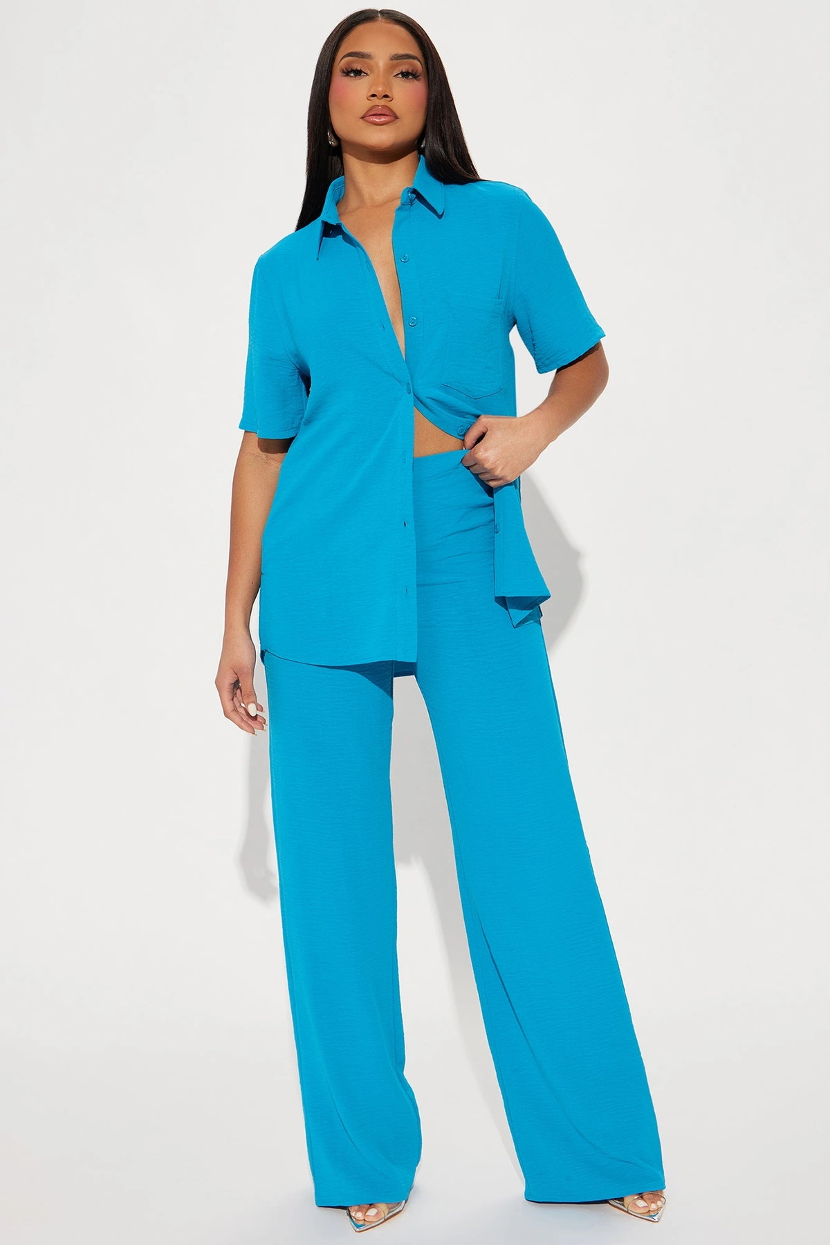 Makenzie Short Sleeve Pant Set - Turquoise — Turquoise