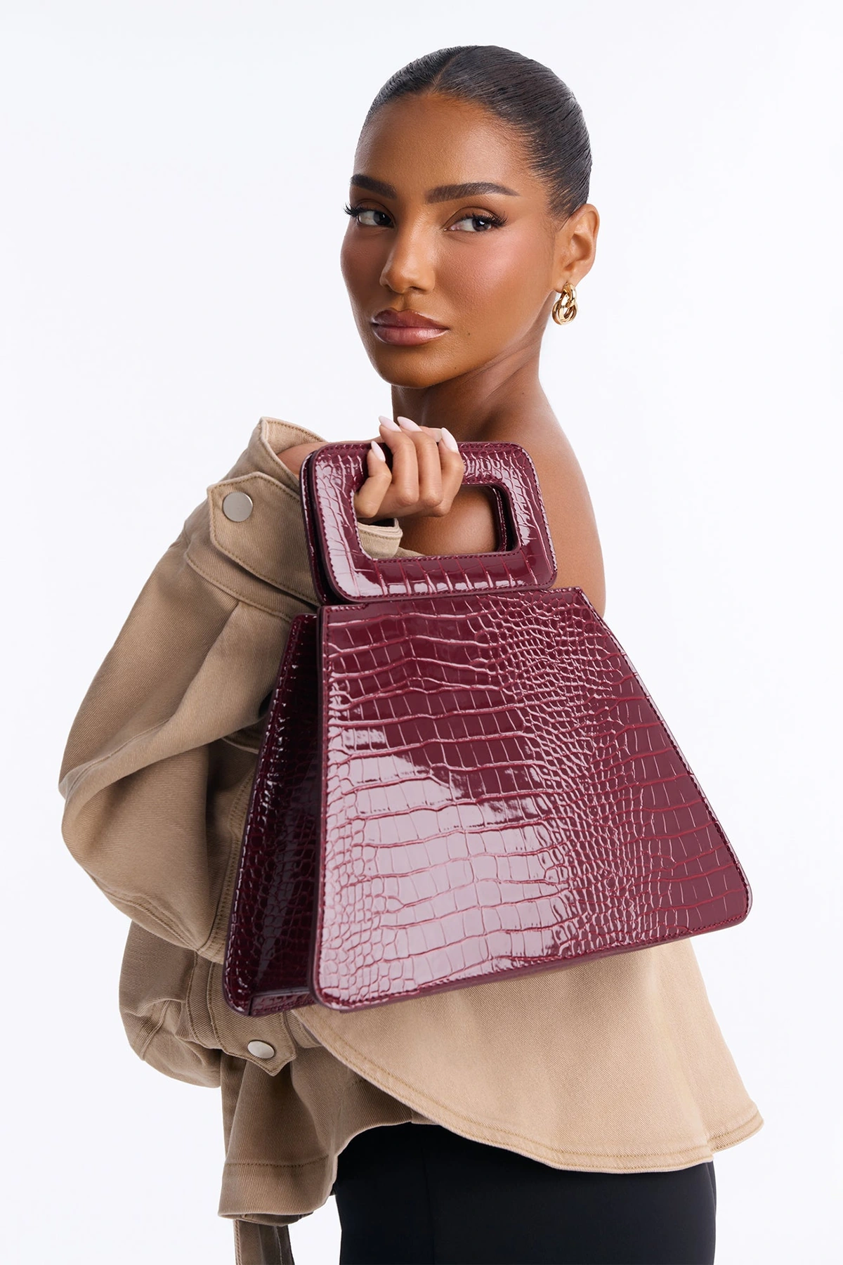 Peak Appeal Faux Leather Satchel Handbag - Burgundy — Bordô