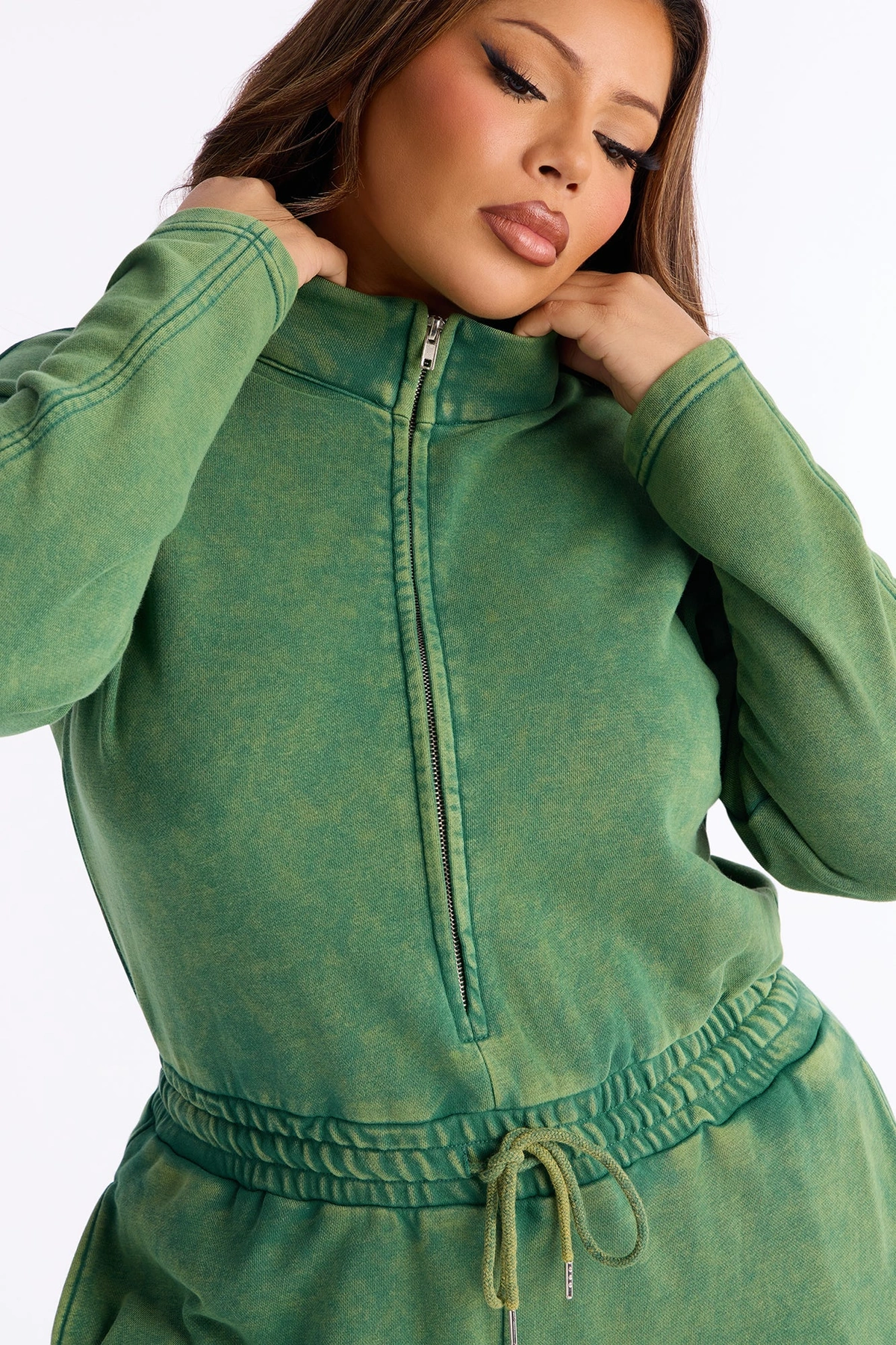 Busy Schedule Washed French Terry Jumpsuit - Hunter — Verde-escuro