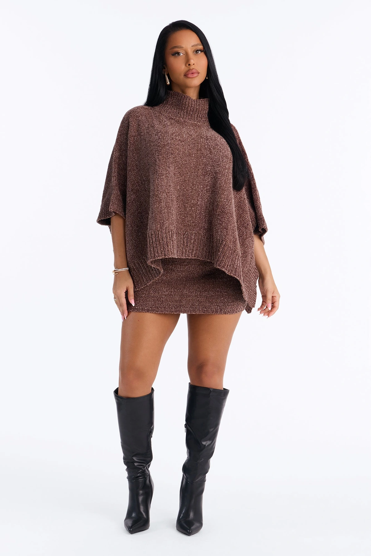 Erica Sweater Poncho Skirt Set - Mocha — Moca