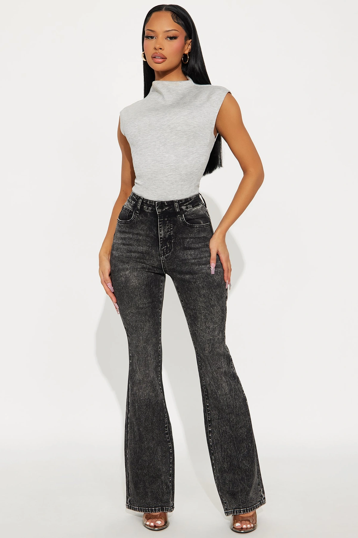 Gemma Sculpting Stretch Flare Jeans - Black — Preto