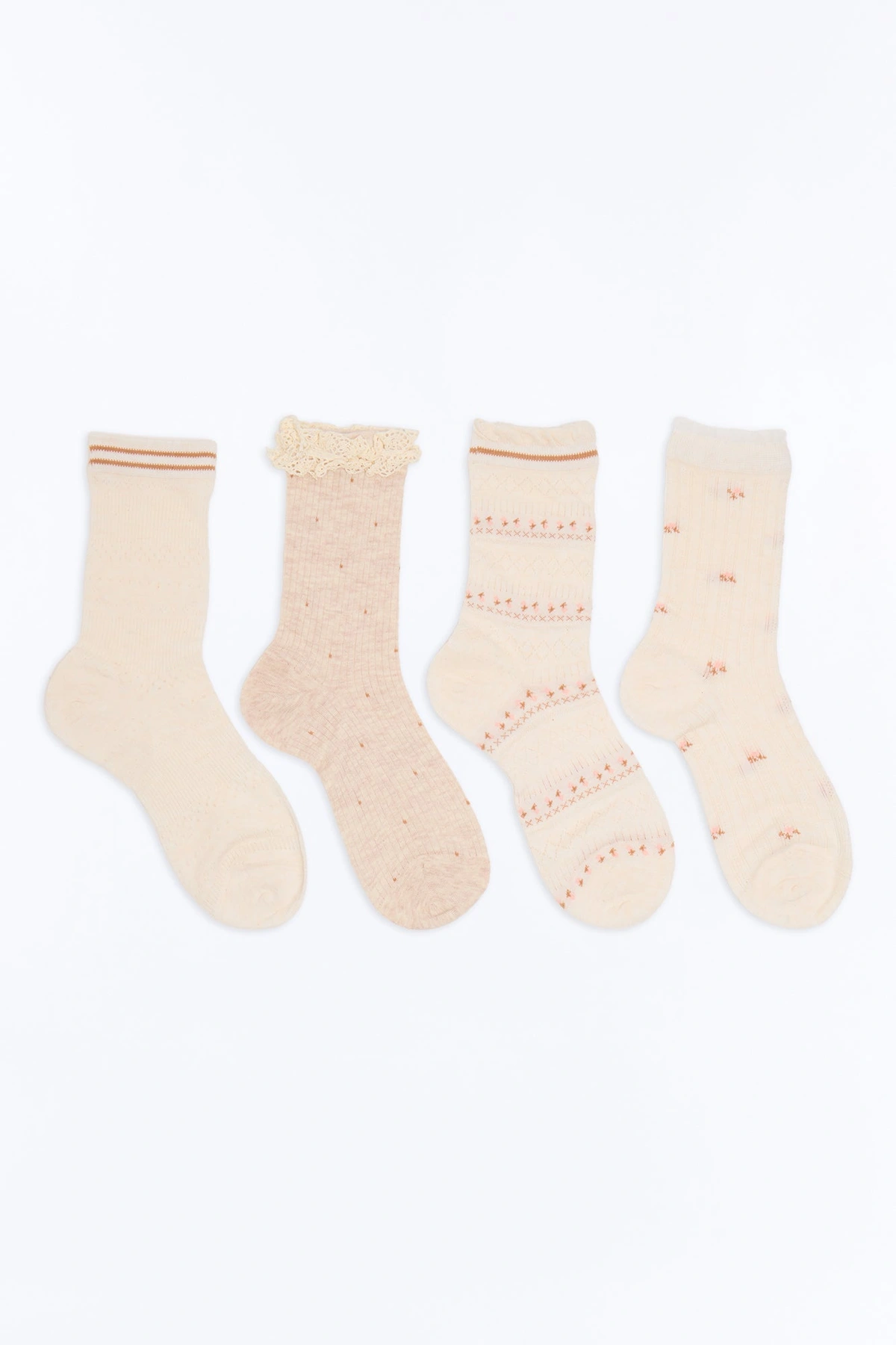 Tiny Flowers 4 Pack Crew Socks - Oatmeal/combo — Aveia/combinação