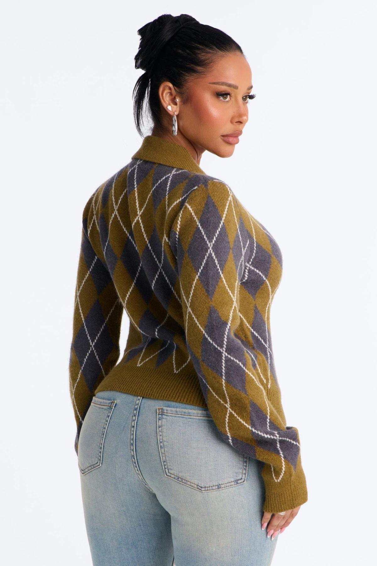 Steady Flow Argyle Polo Sweater - Olive/combo — Verde-azeitona/combinação