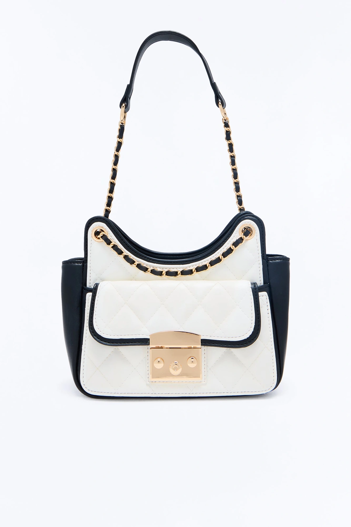 Just The Two Of Us Faux Leather Crossbody Handbag - White/Black — Branco/Preto