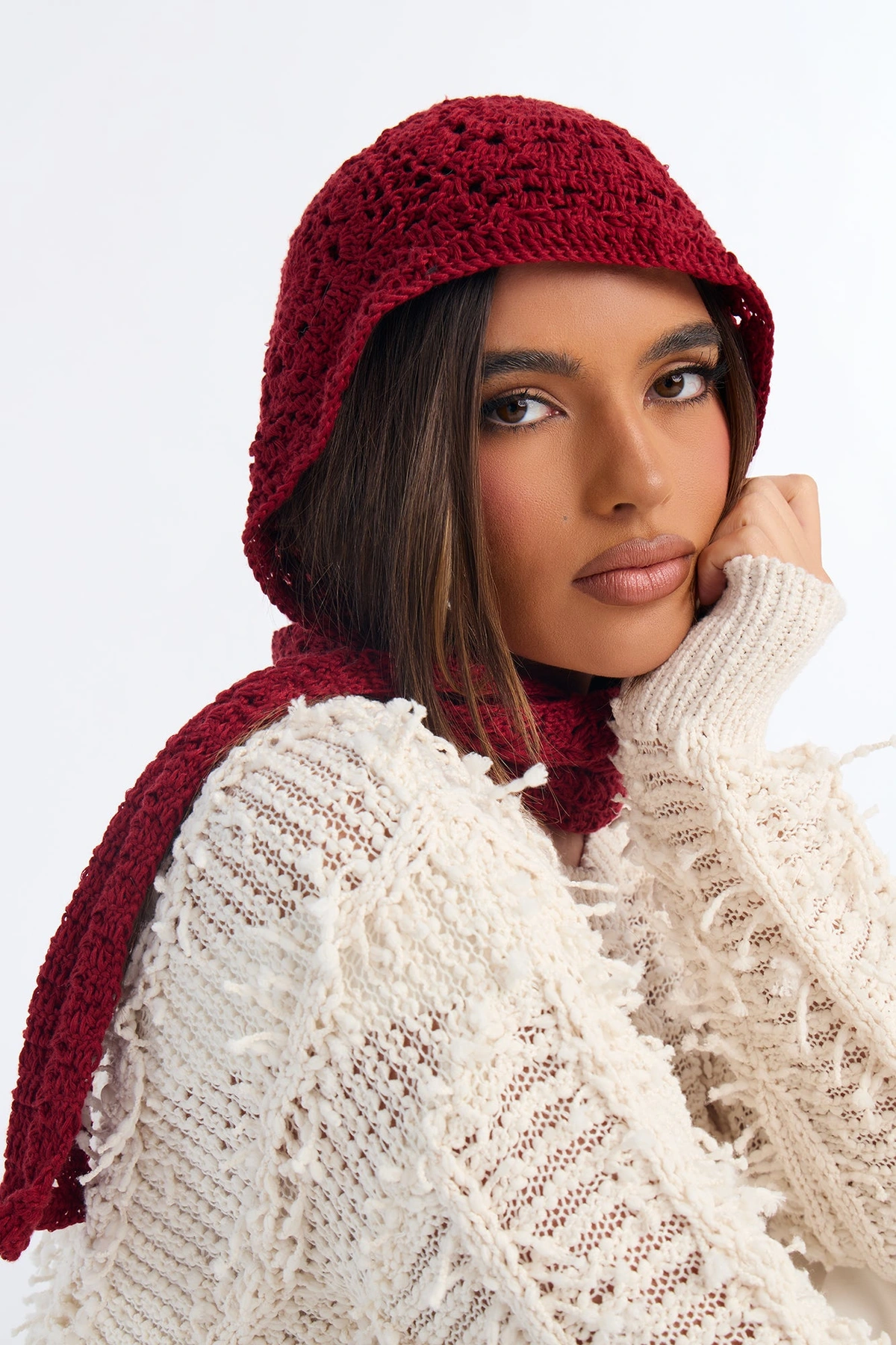 Winter Flower Crochet Head Wrap - Burgundy — Bordô
