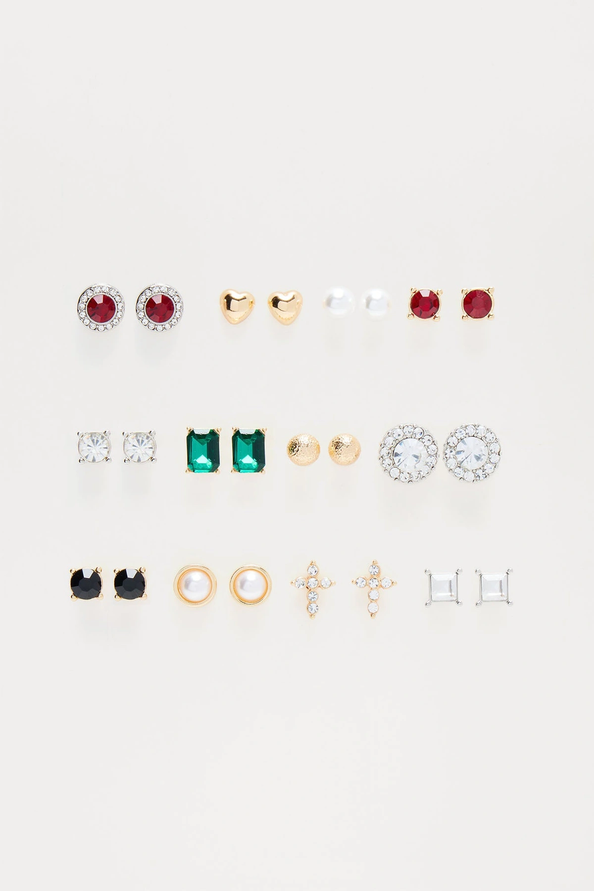Gems & Jewels Studs 12 Piece Set - Multi Color — Multicolor