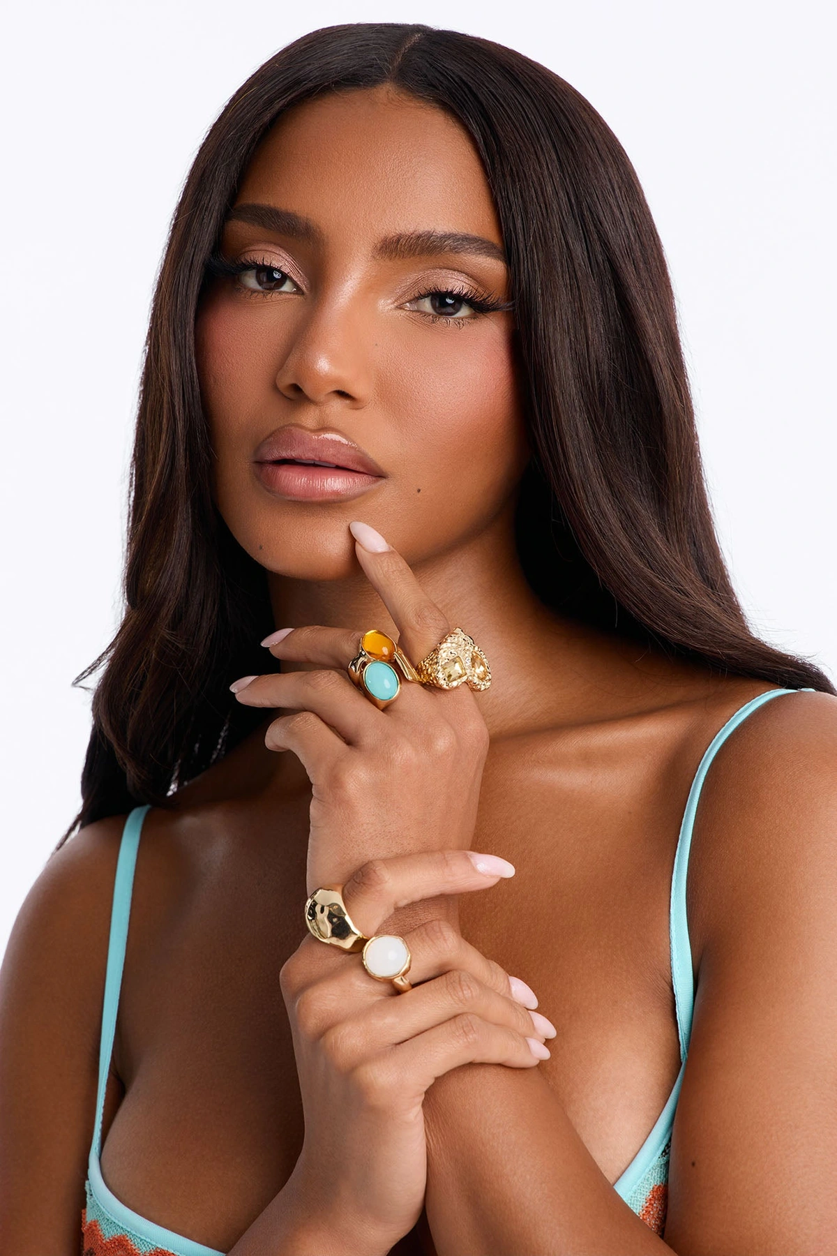 Treasure My Love 5 Piece Ring Set - Gold/Multi — Dourado/Multicolor