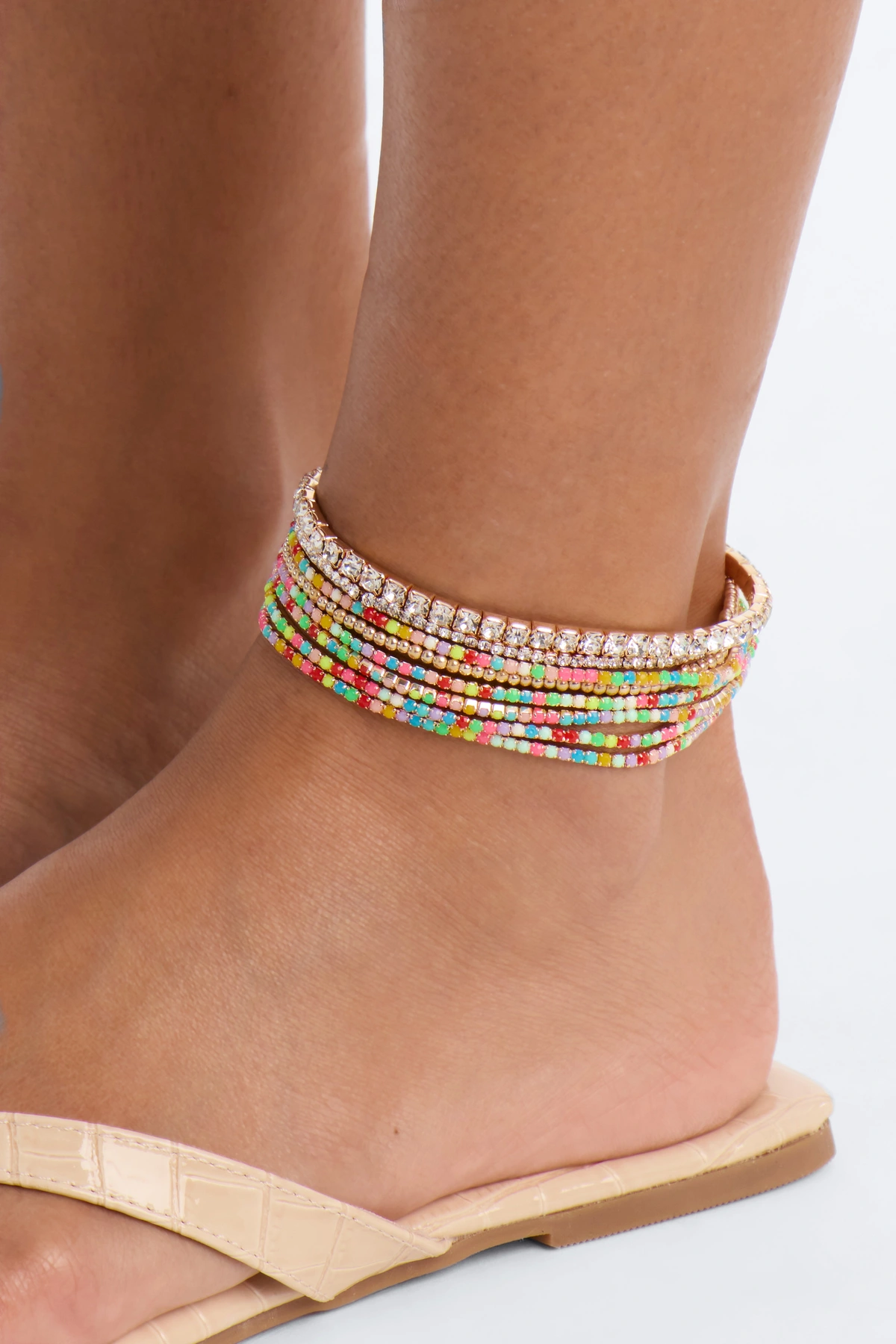 Soft Shine 8 Piece Anklet Set - Multi Color — Multicolor