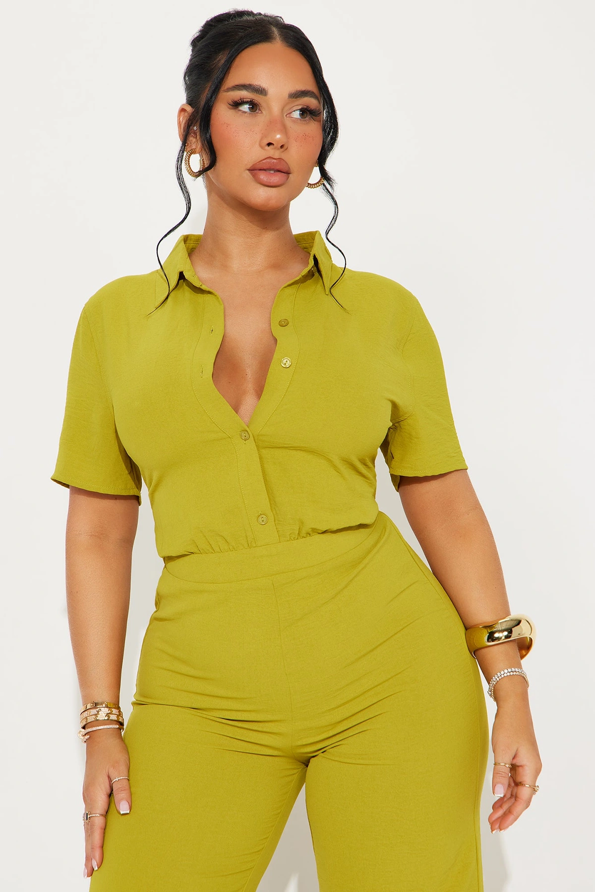 Makenzie Short Sleeve Jumpsuit - Chartreuse — Chartreuse