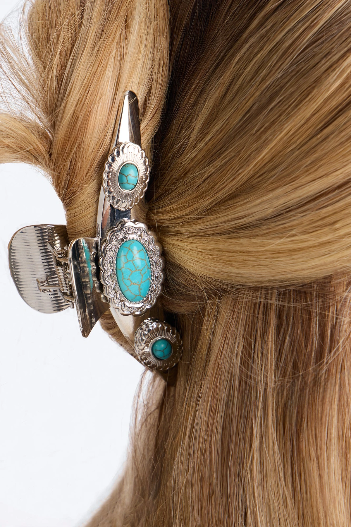 Nomad Style Jeweled 2 Piece Claw Clip Set - Silver/Blue — Prateado/Azul