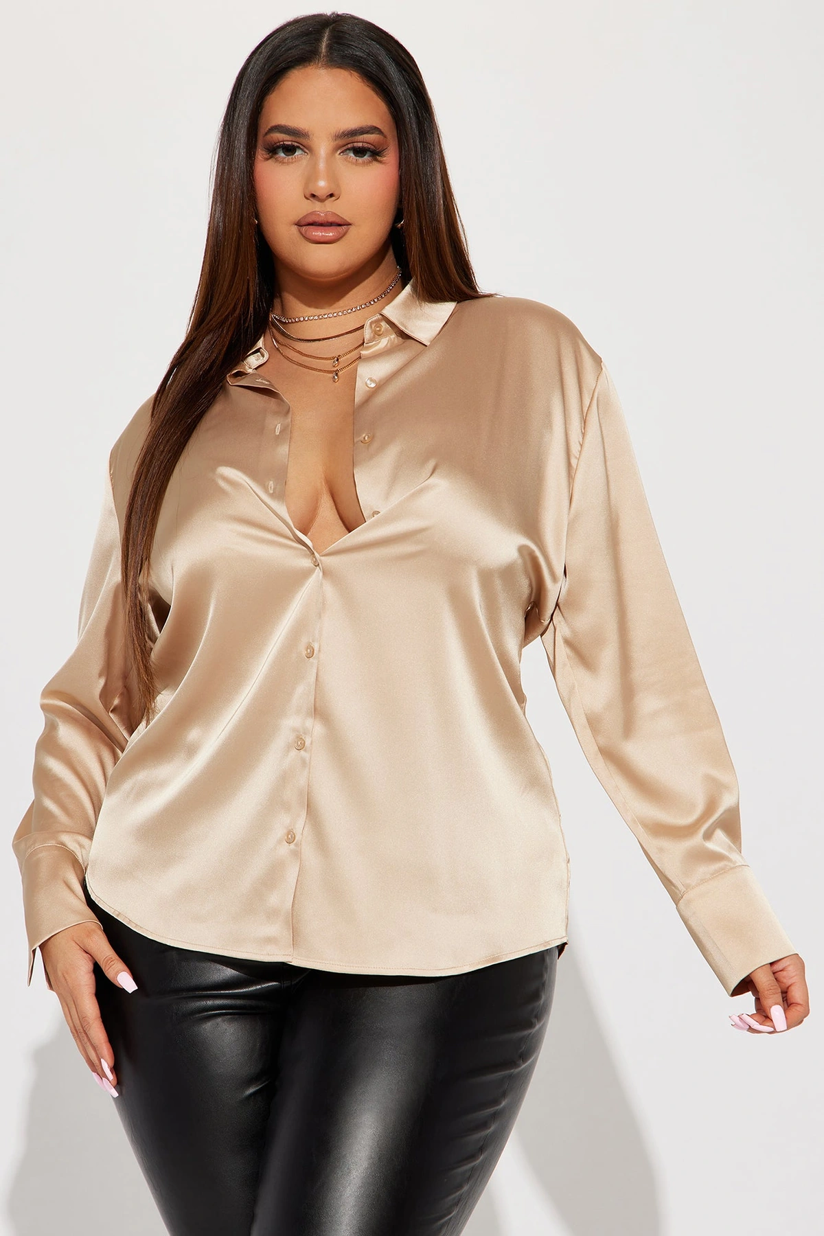 Feelin' Popular Satin Shirt - Taupe — Bege acinzentado