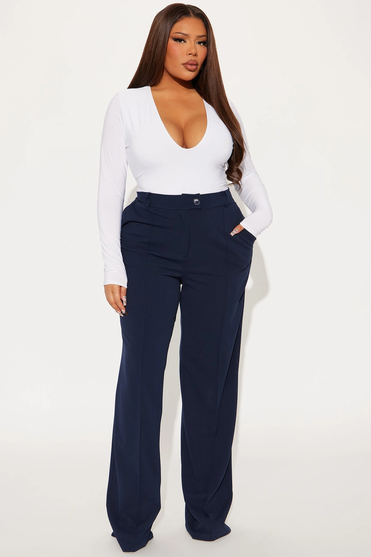 Tall Heidi Wide Leg Trouser Pant - Navy — Azul-marinho